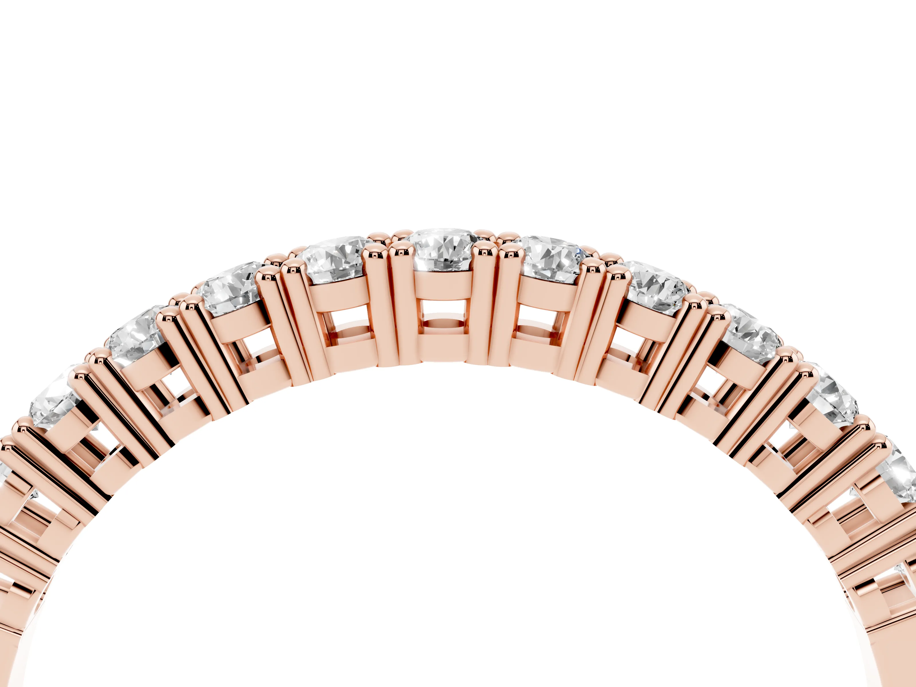 Round Diamond Half Eternity Band Set in Rose gold with Shared Prongs