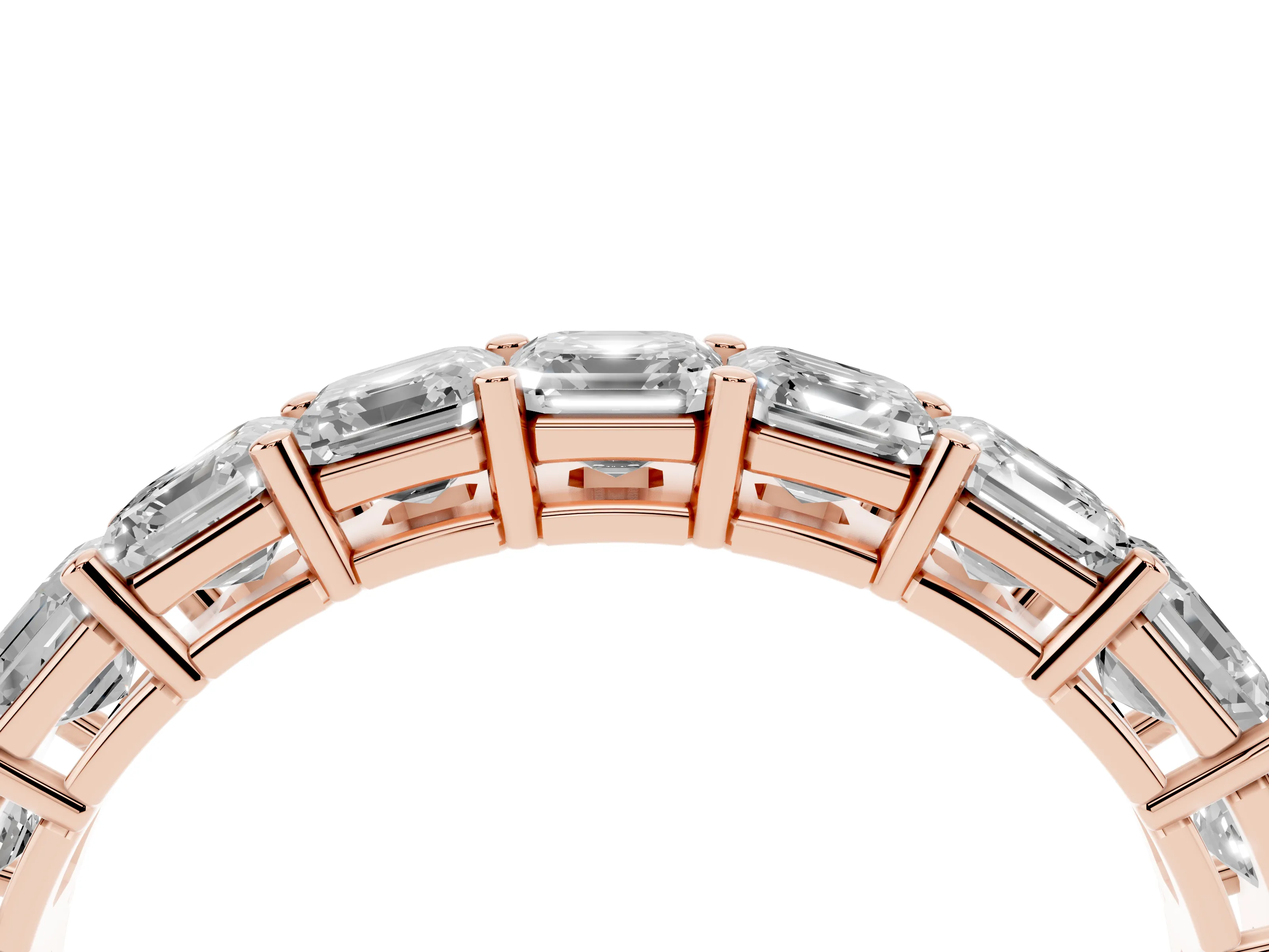 Asscher Cut Diamond Half Eternity Band Set in Rose gold with Shared Prong Setting