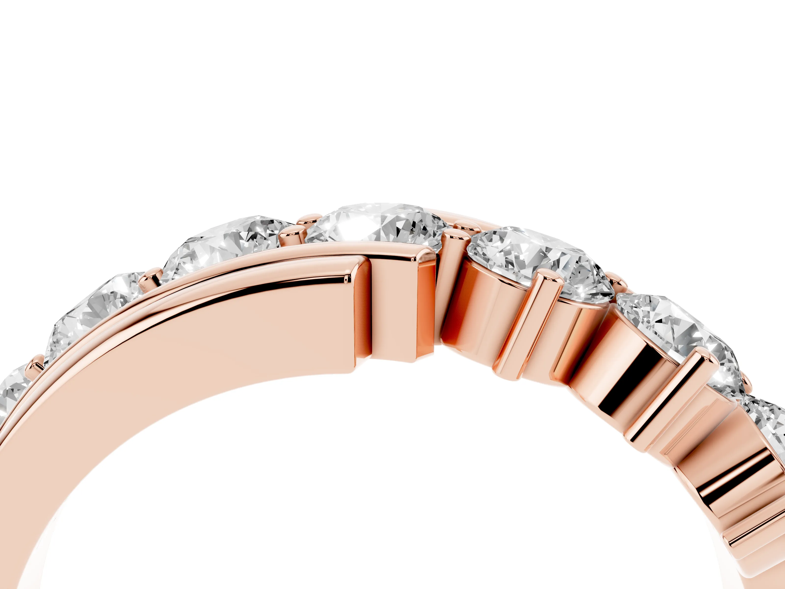 Round Diamond Wave Band Set in Rose gold with Channel and Shared Prong Setting