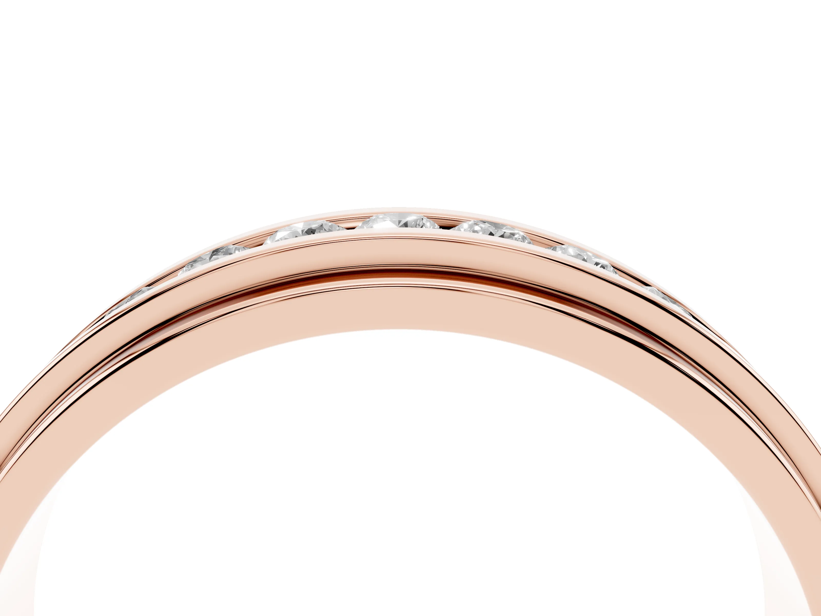 Round Diamond Seven-Stone Channel Mens Band Set in Rose gold with Recessed Setting