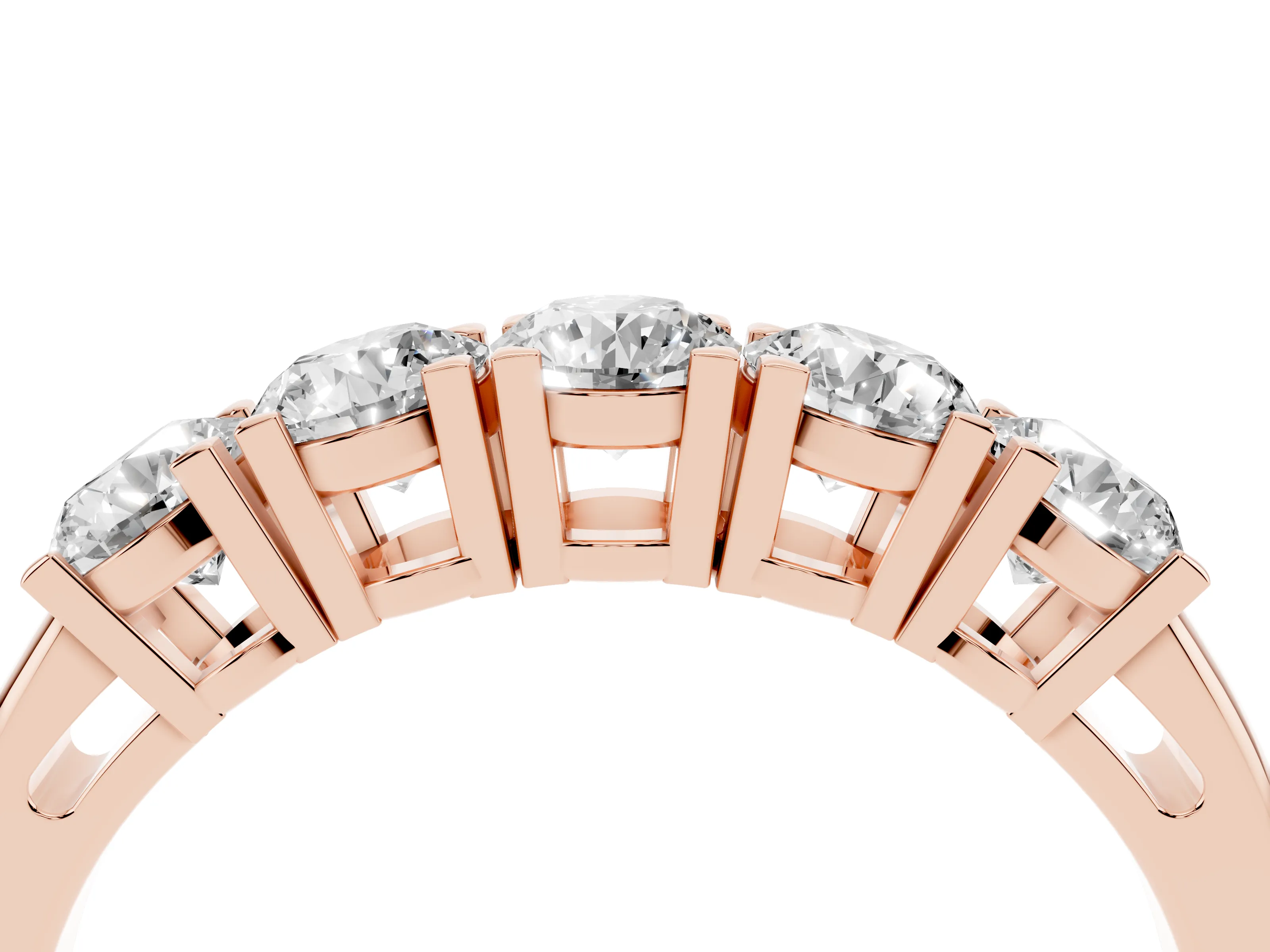 Five-Stone Round Diamond Aligned Row Band Set in Rose gold with Prong Setting