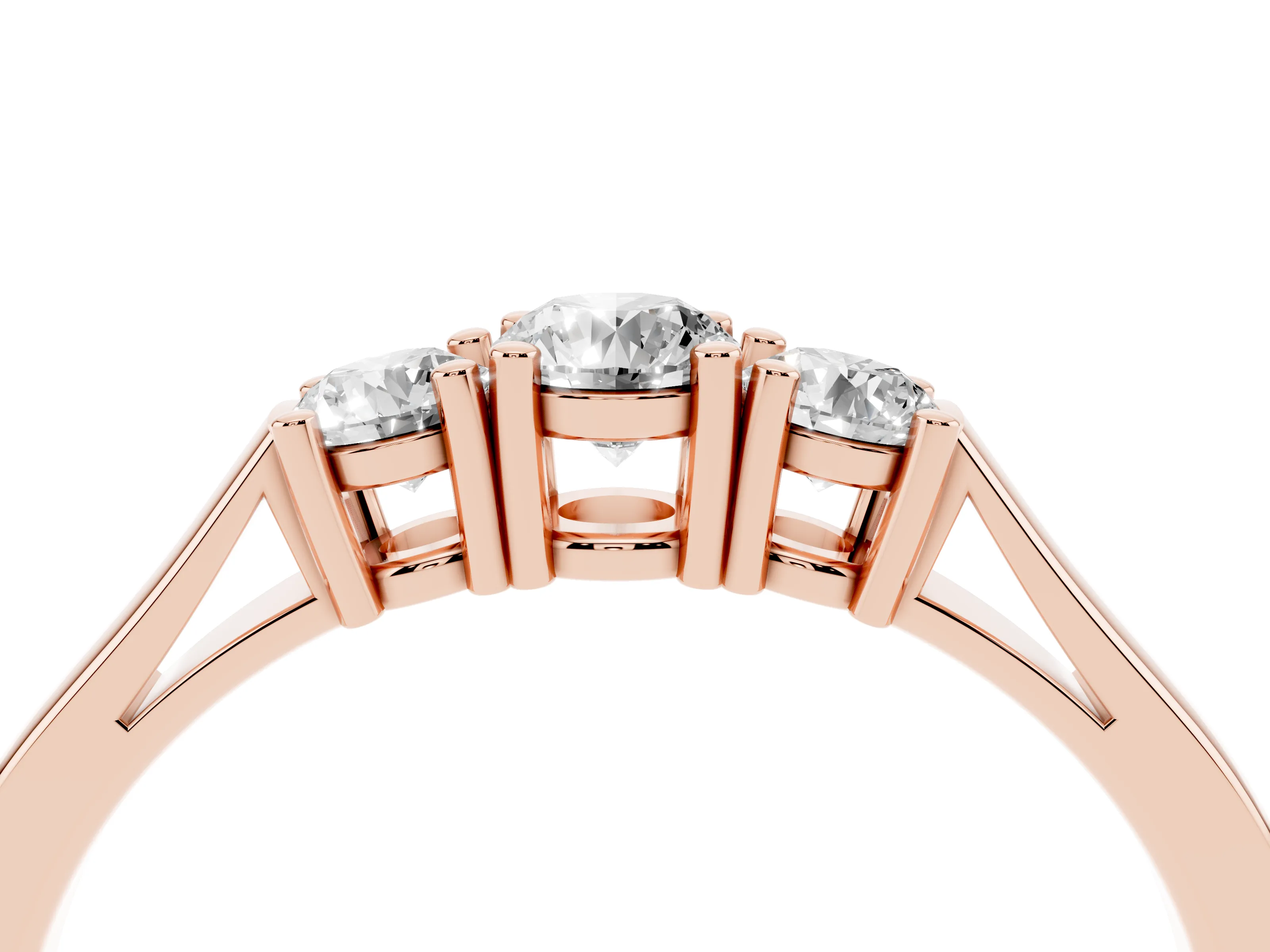 Three-Stone Round Diamond Channel Band Set in Rose gold with Prong Accents