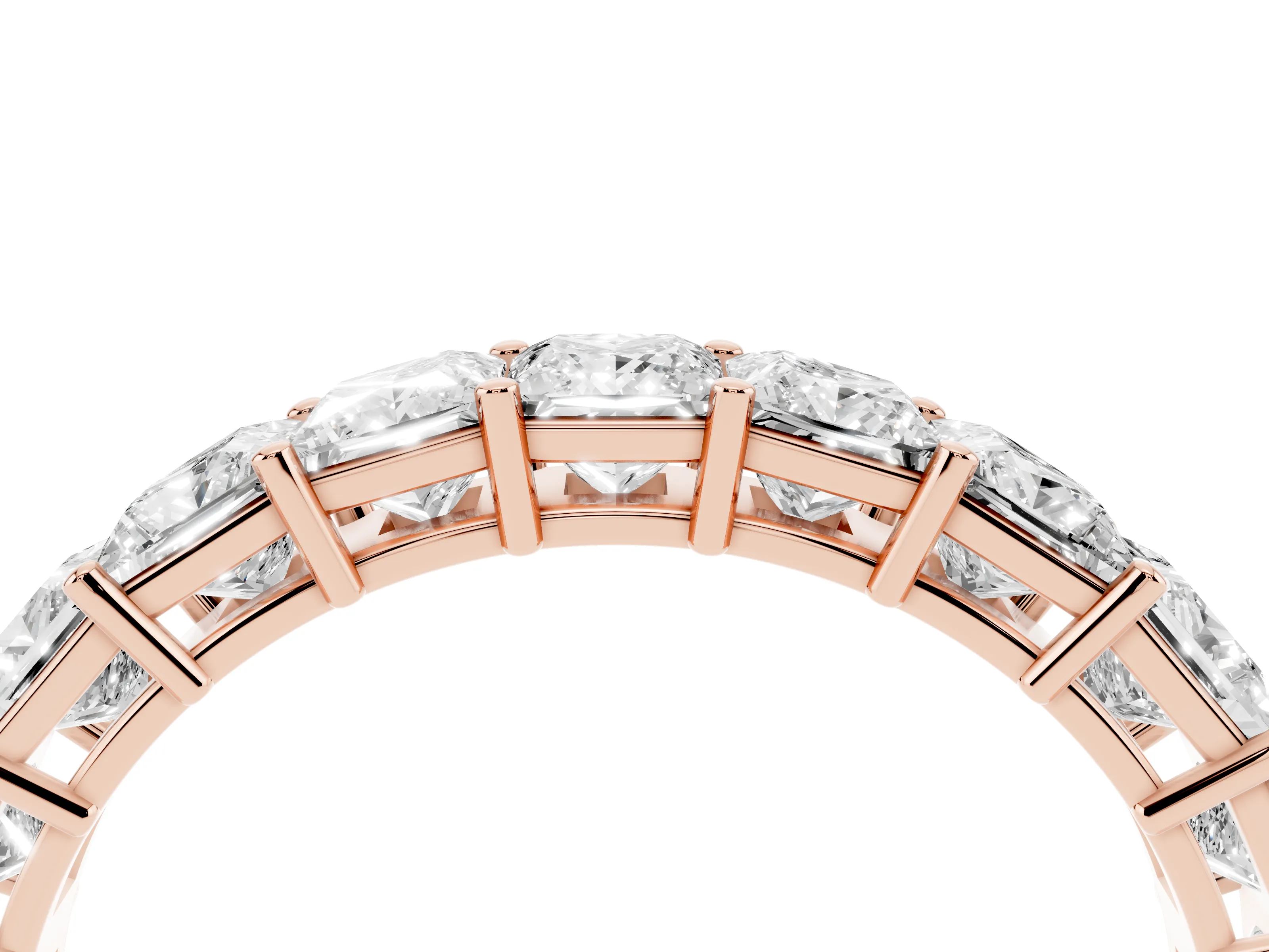 Princess Cut Diamond Half Eternity Band Set in Rose gold with Shared Prong Setting