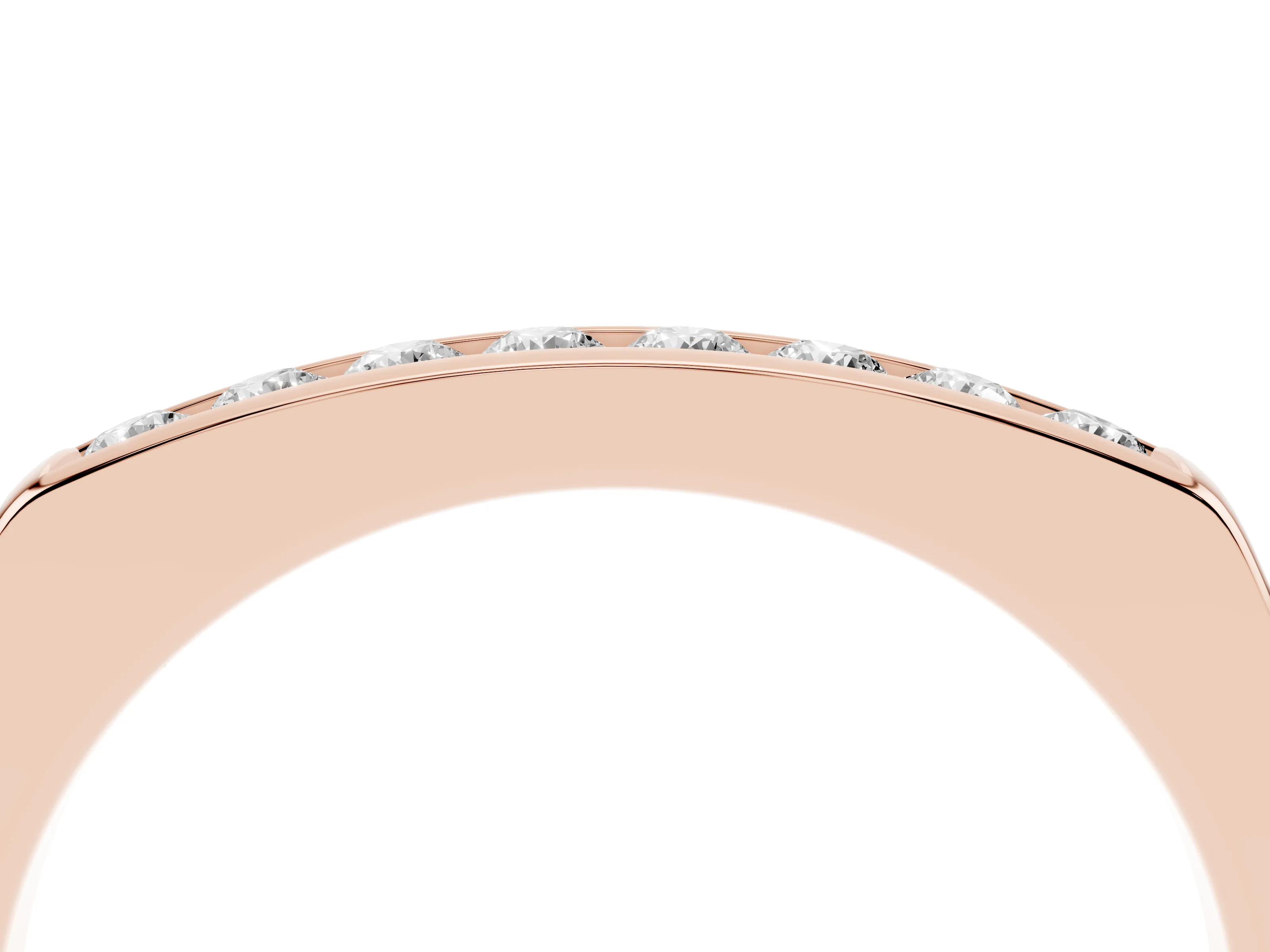 Round Diamond Flat Band Set in Rose gold with Six-Stone Channel Setting