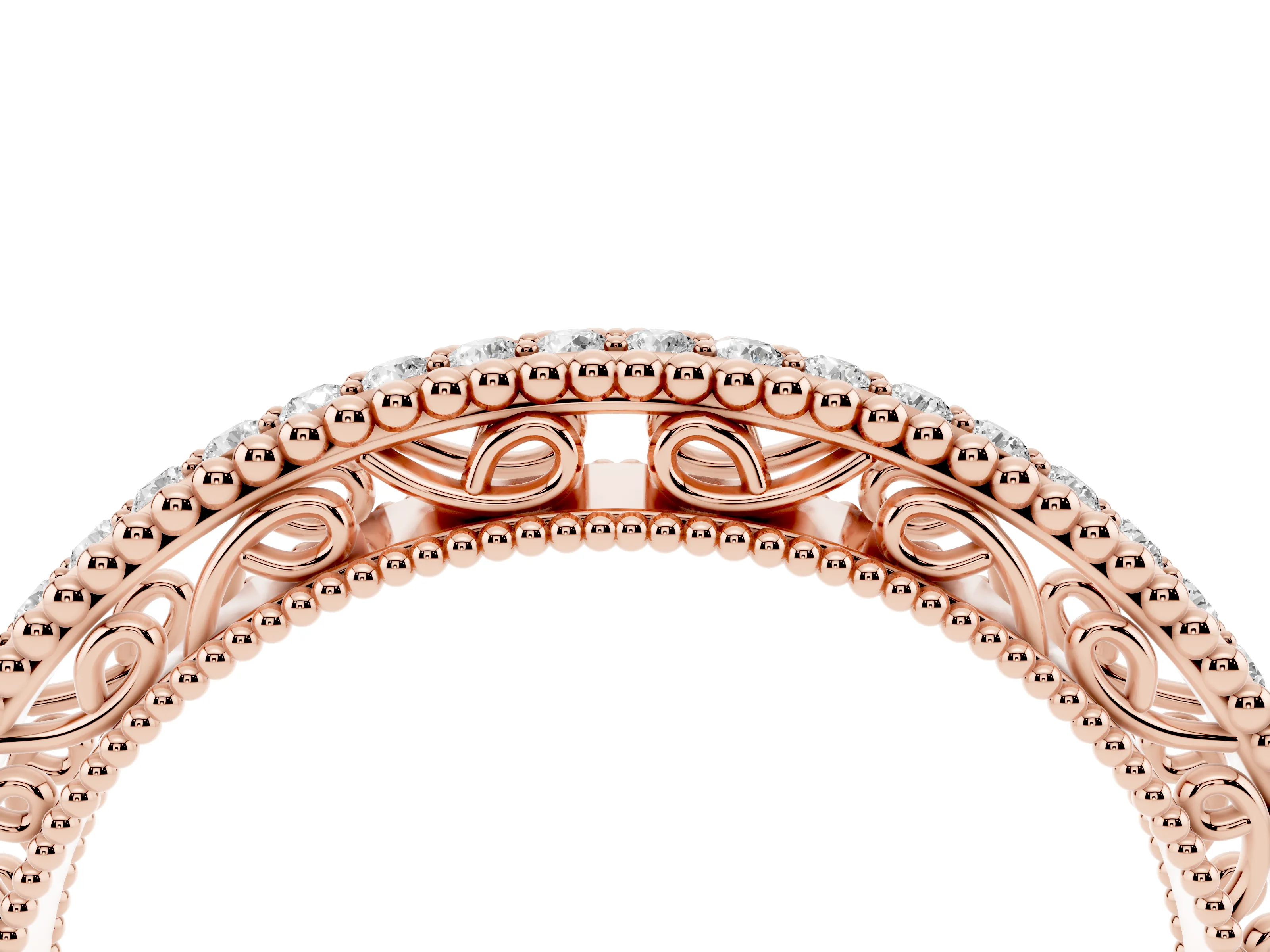 Round Diamond Pavé Eternity Band Set in Rose gold with Milgrain Edges