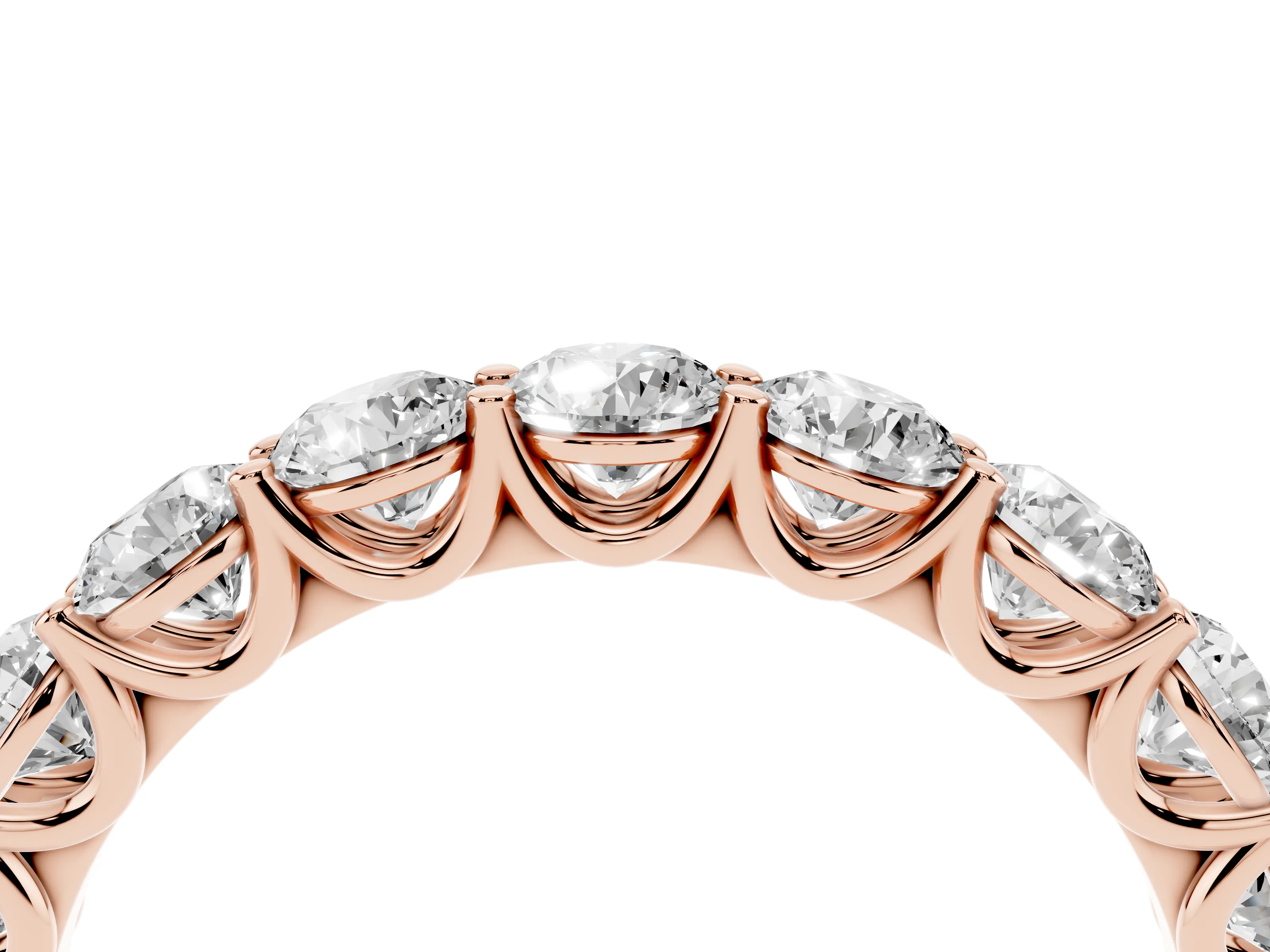 Round Diamond Shared Prong Eternity Band Set in Rose gold