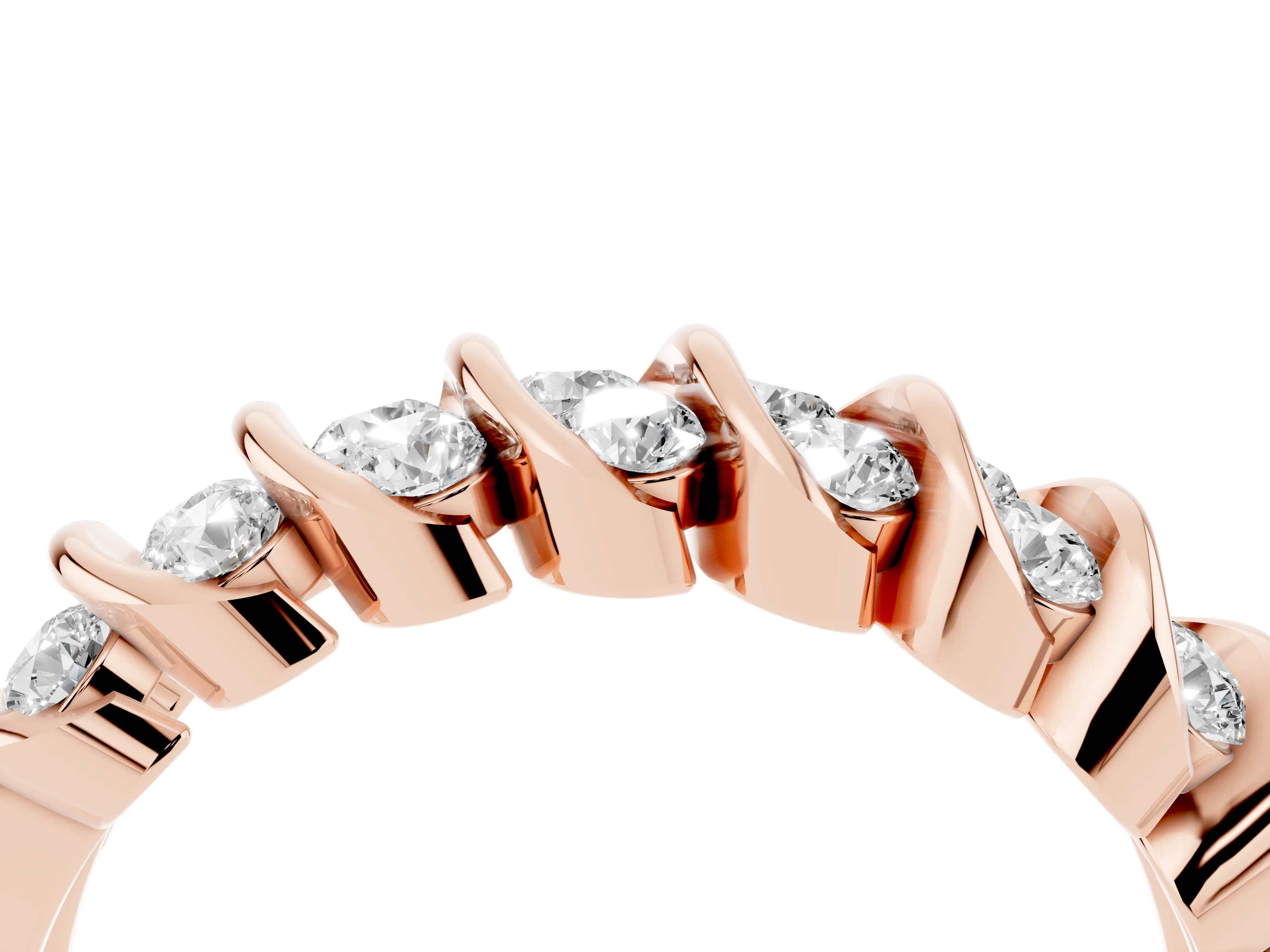 Round Diamond Structured Multi-Row Band Set in Rose gold with Polished Channel Setting