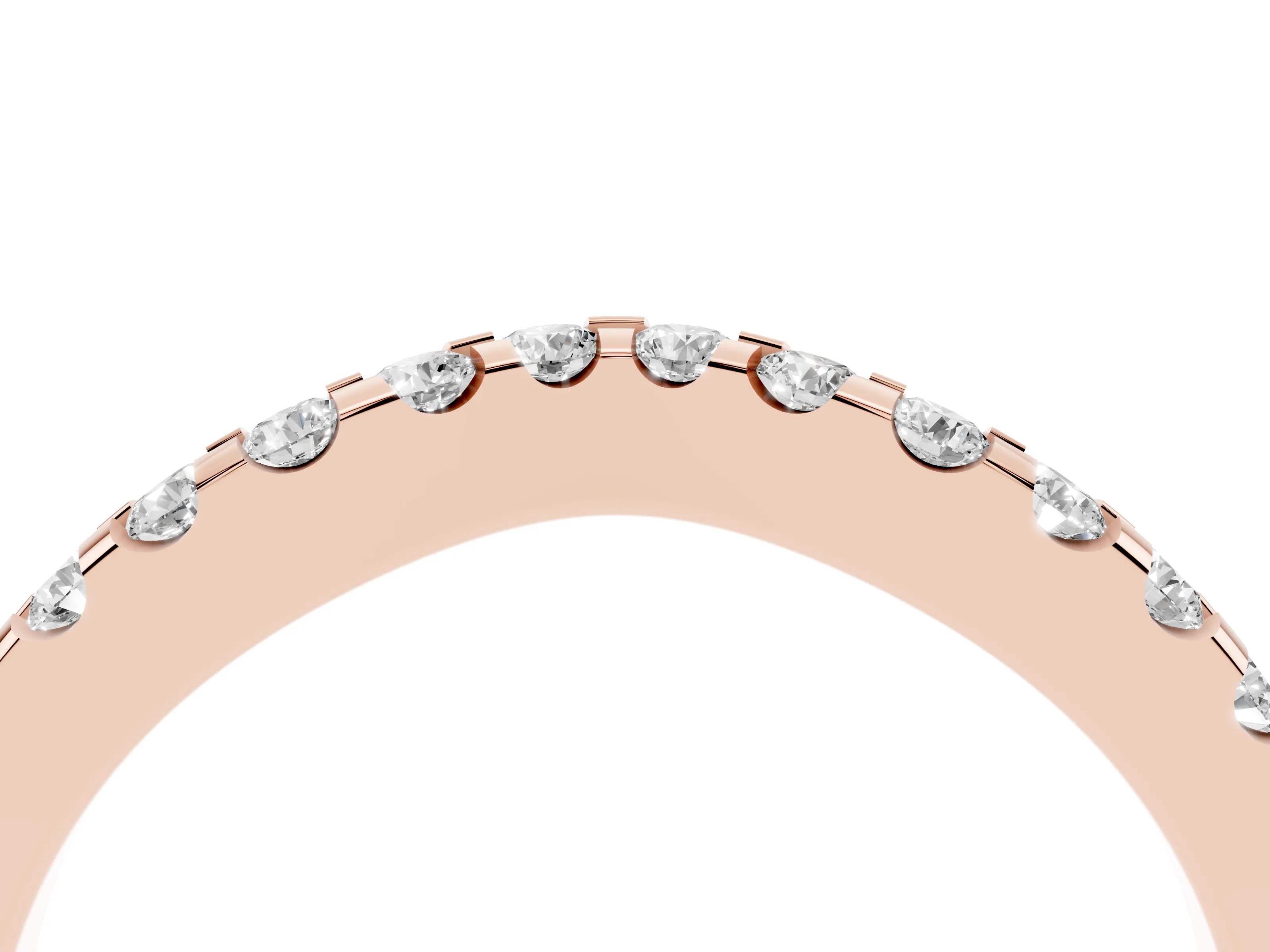 Round Diamond Curved Half Eternity Ring Set in Rose gold with Shared Prong Setting
