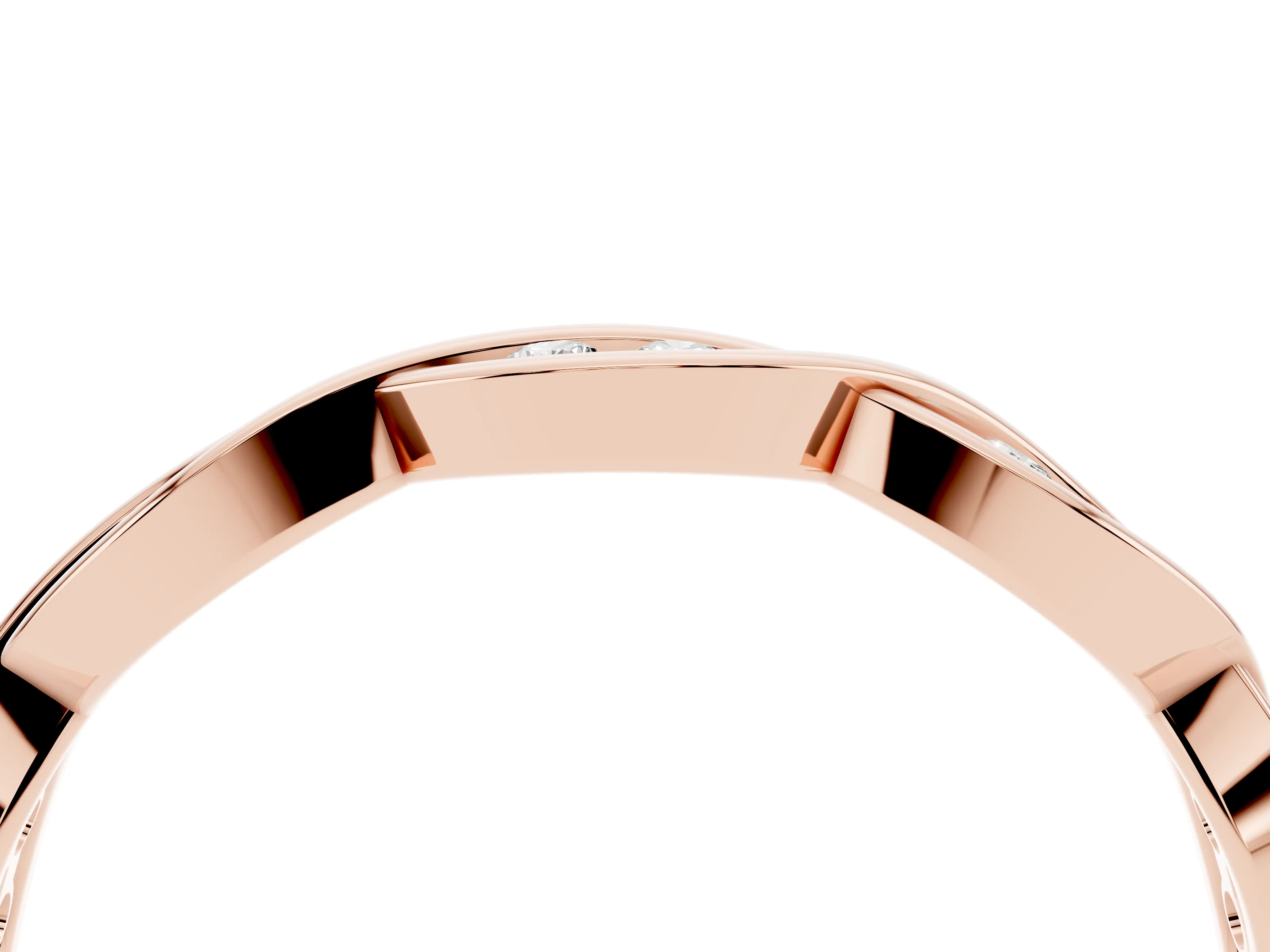 Round Diamond Twist Eternity Band Set in Rose gold with Bezel Setting