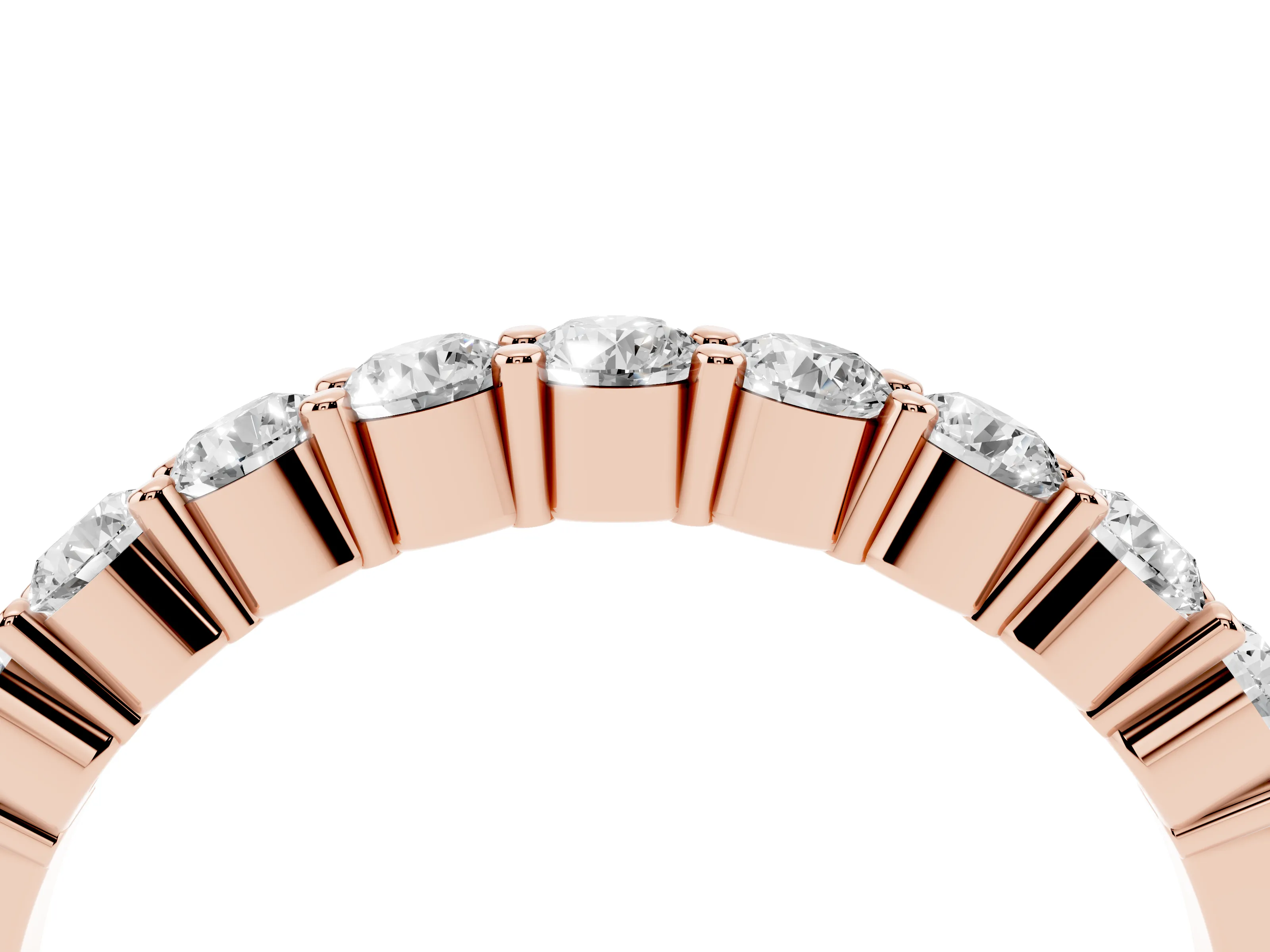 Round Diamond Continuous Row Half Eternity Band Set in Rose gold with Prong Setting