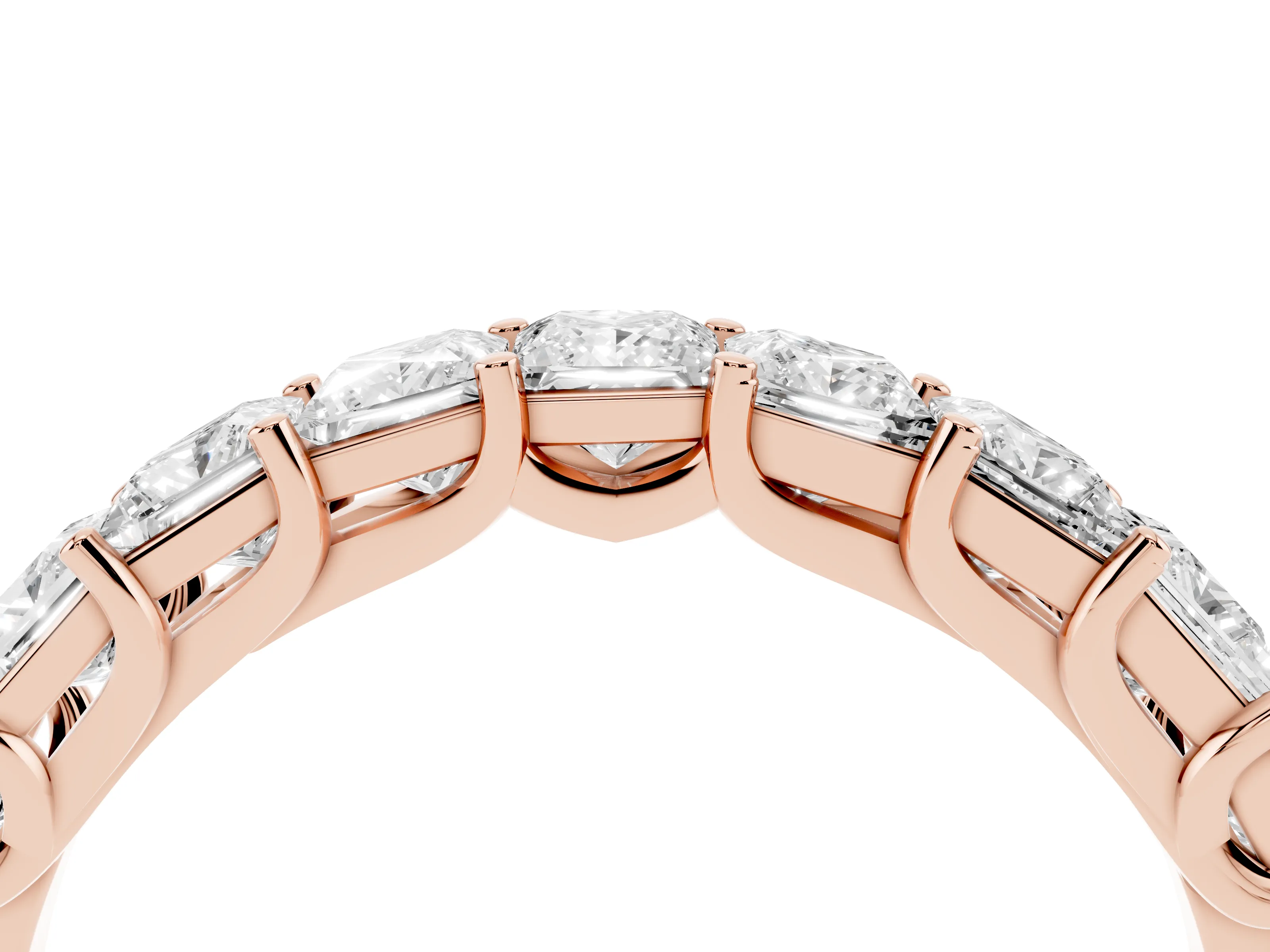 Princess Cut Diamond Channel Eternity Band Set in Rose gold with Prong Detailing