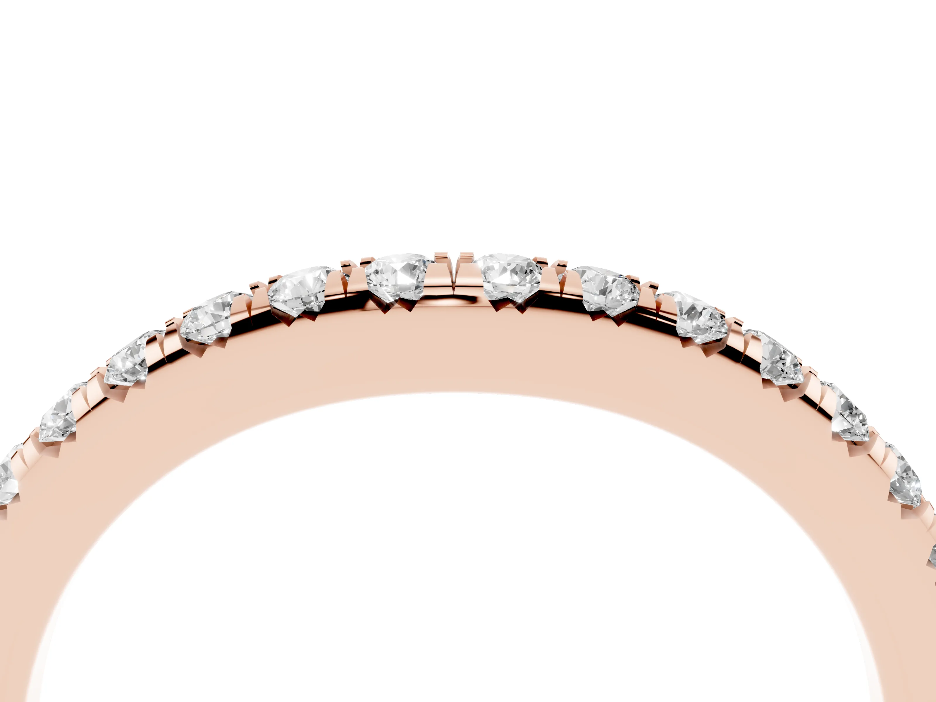 Round Diamond Curved Pavé Band Set in Rose gold with Shared Prong Row