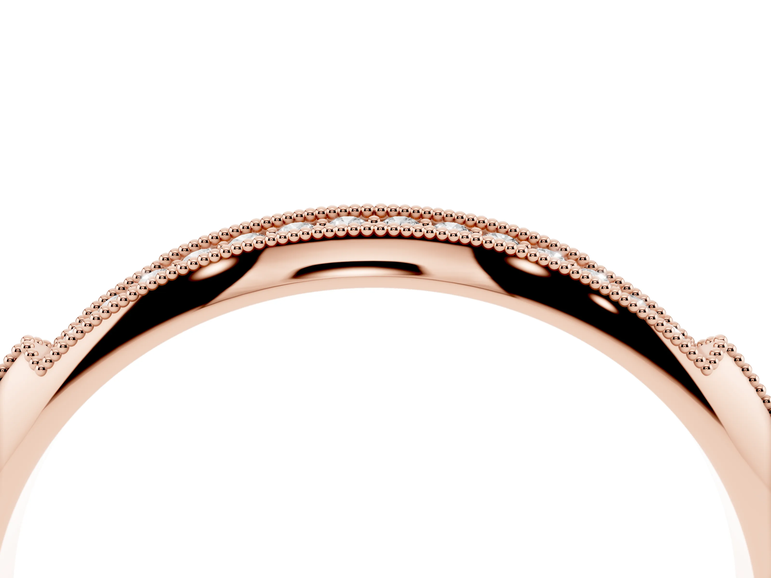 Round Diamond Pavé Half Eternity Band Set in Rose gold with Milgrain Frame