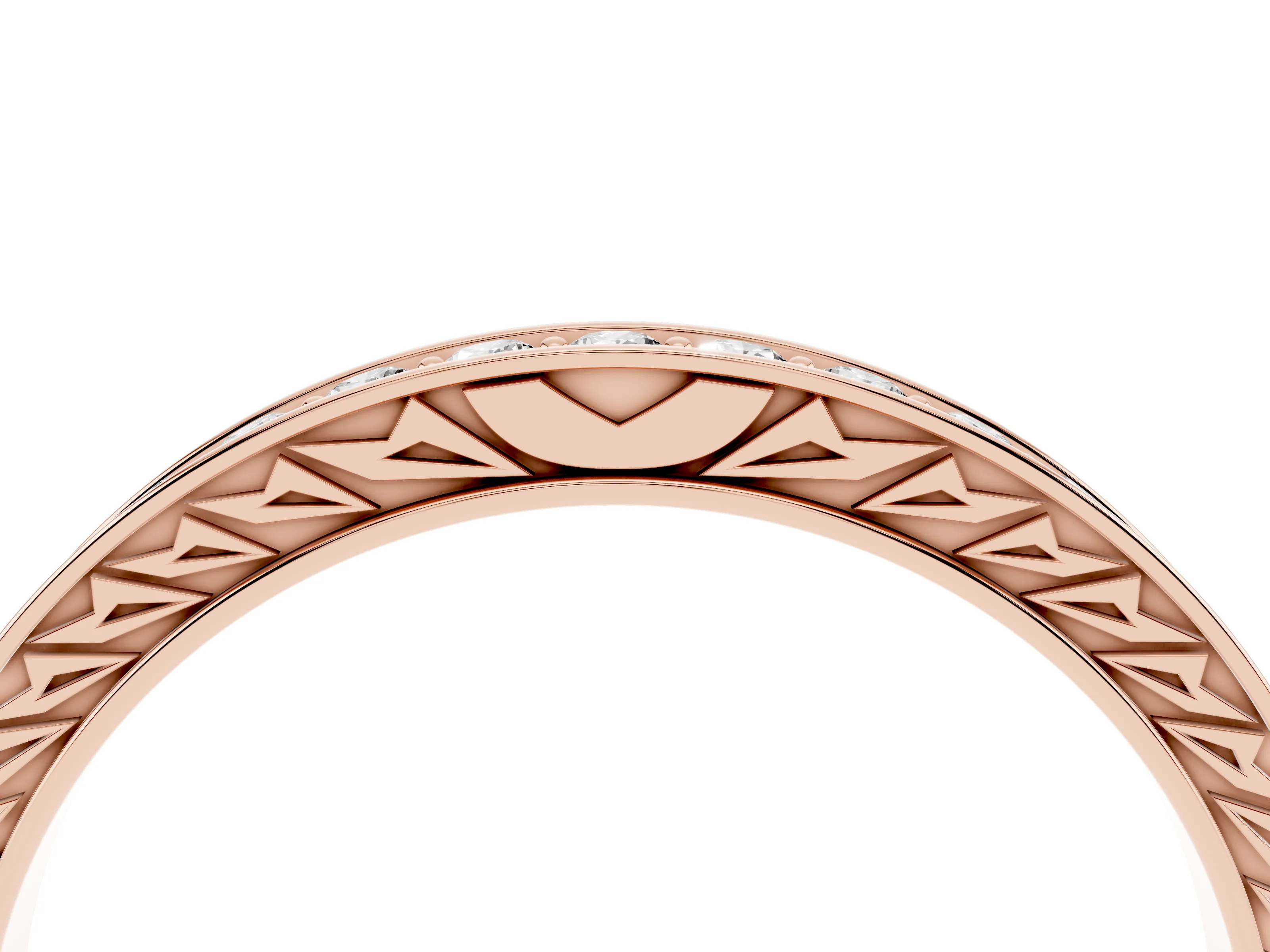 Round Cut Diamond Pavé Eternity Band Set in Rose gold with Channel Walls