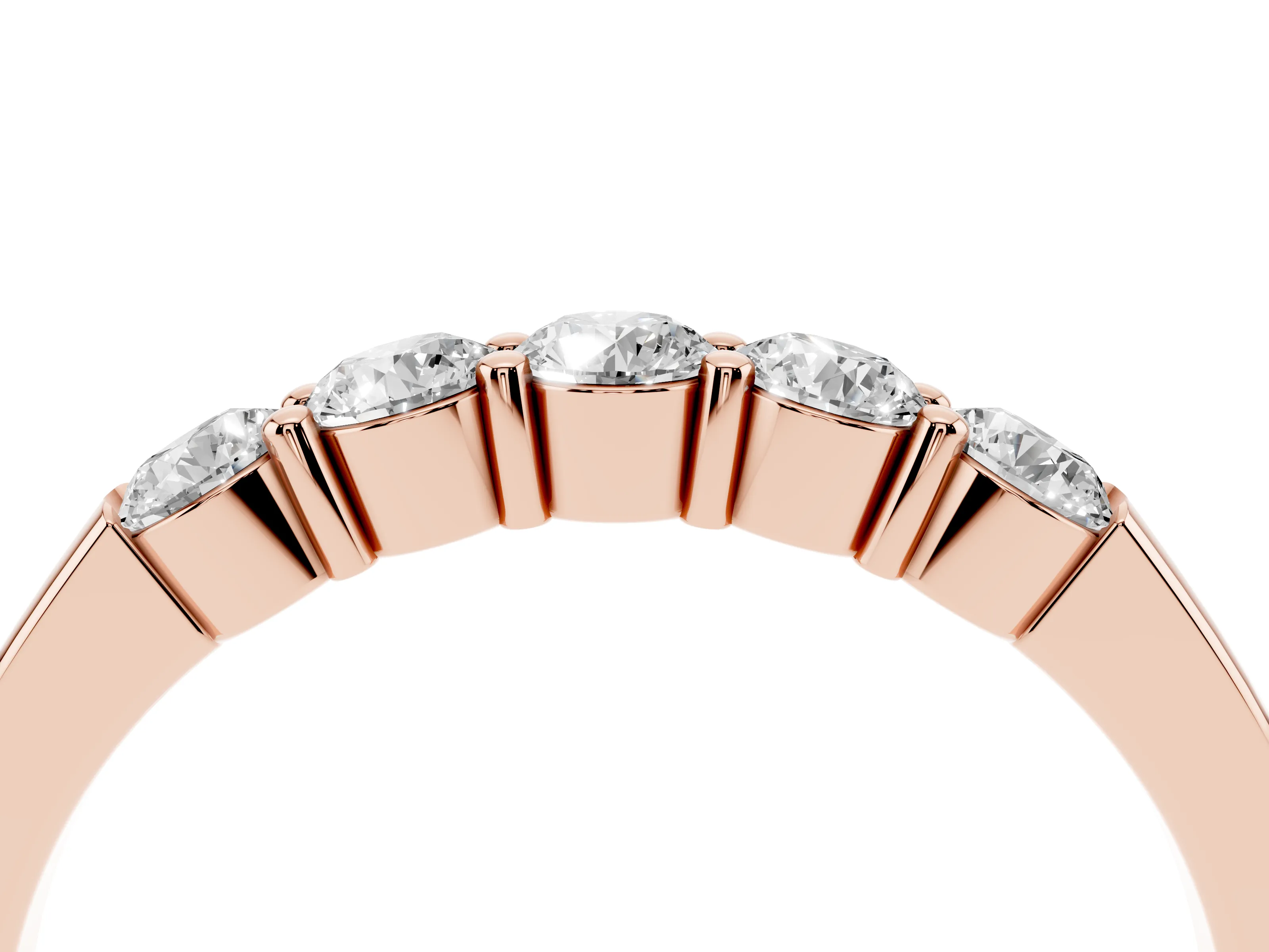 Five-Stone Round Diamond Channel Band Set in Rose gold with Shared Prong Setting