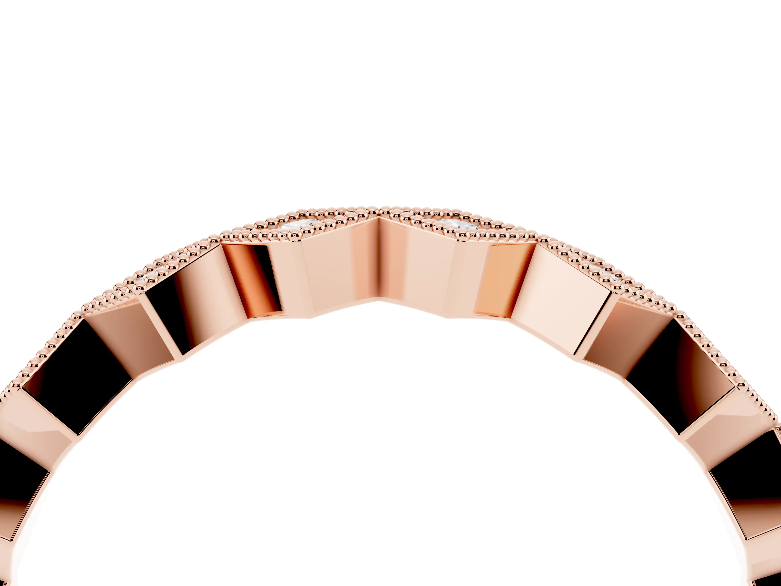 Round Cut Diamond Geometric Stackable Band Set in Rose gold with Milgrain Bezel Setting