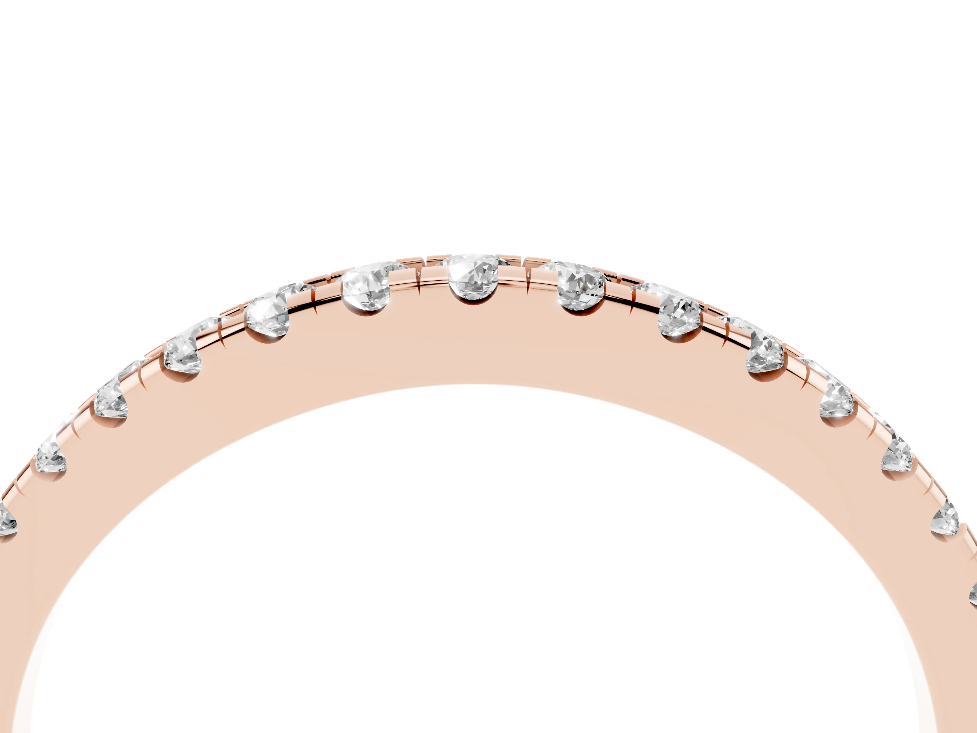 Round Diamond Classic Half Eternity Band Set in Rose gold with Pavé Shared Prongs