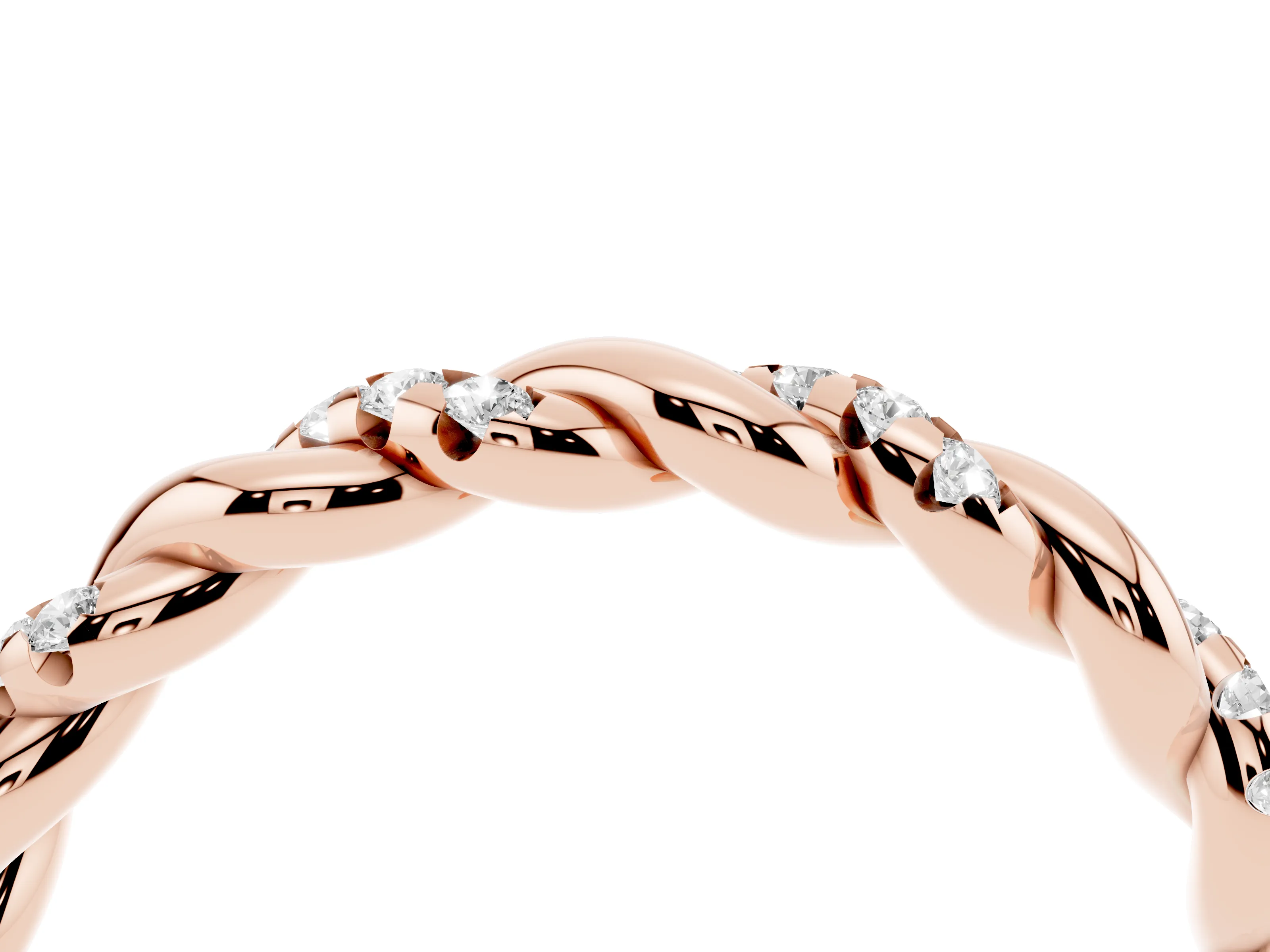 Round Diamond Twisted Eternity Band Set in Rose gold with Pavé Accents