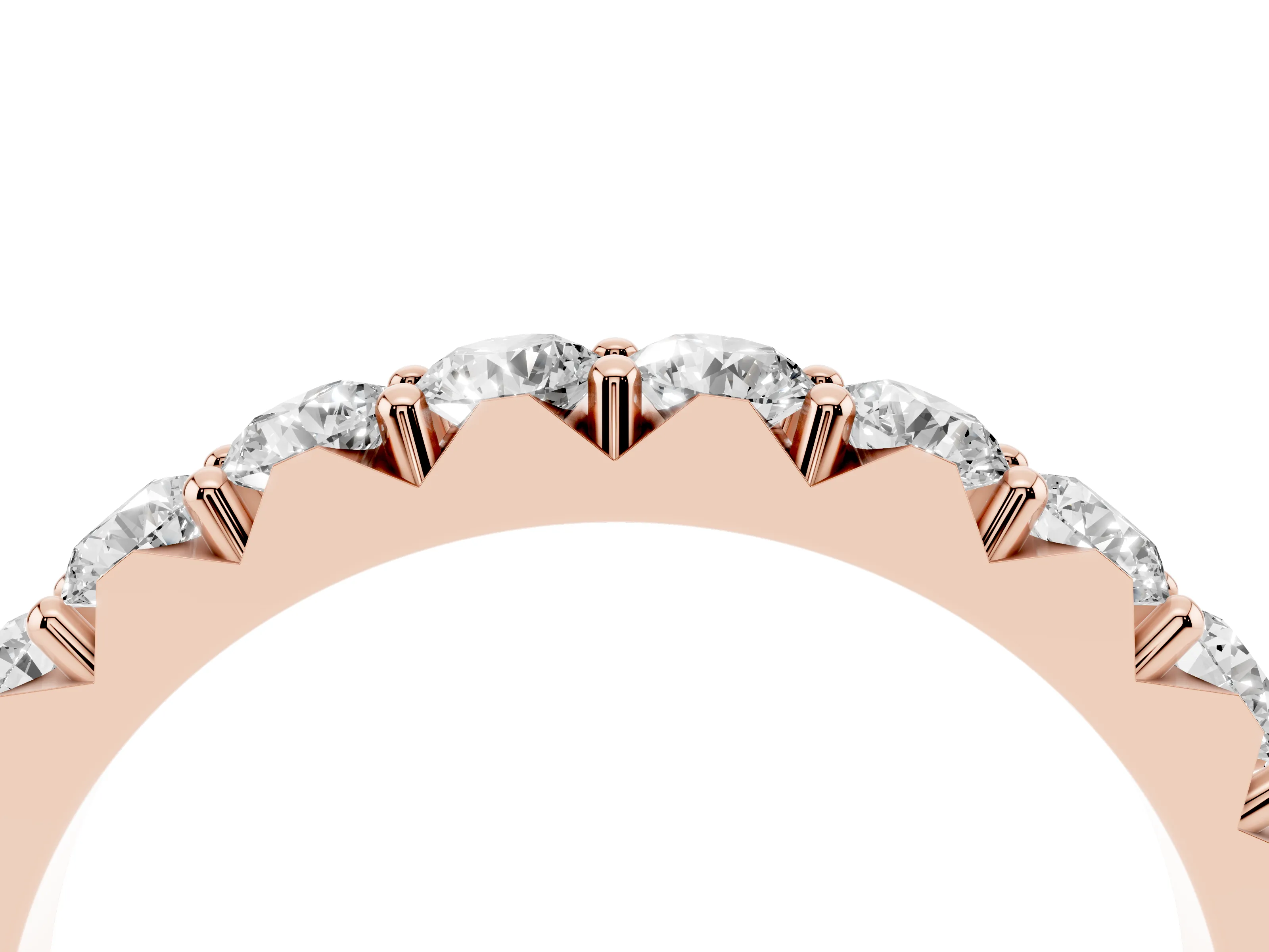 Round Diamond Half Eternity Band Set in Rose gold with Classic Prong Setting