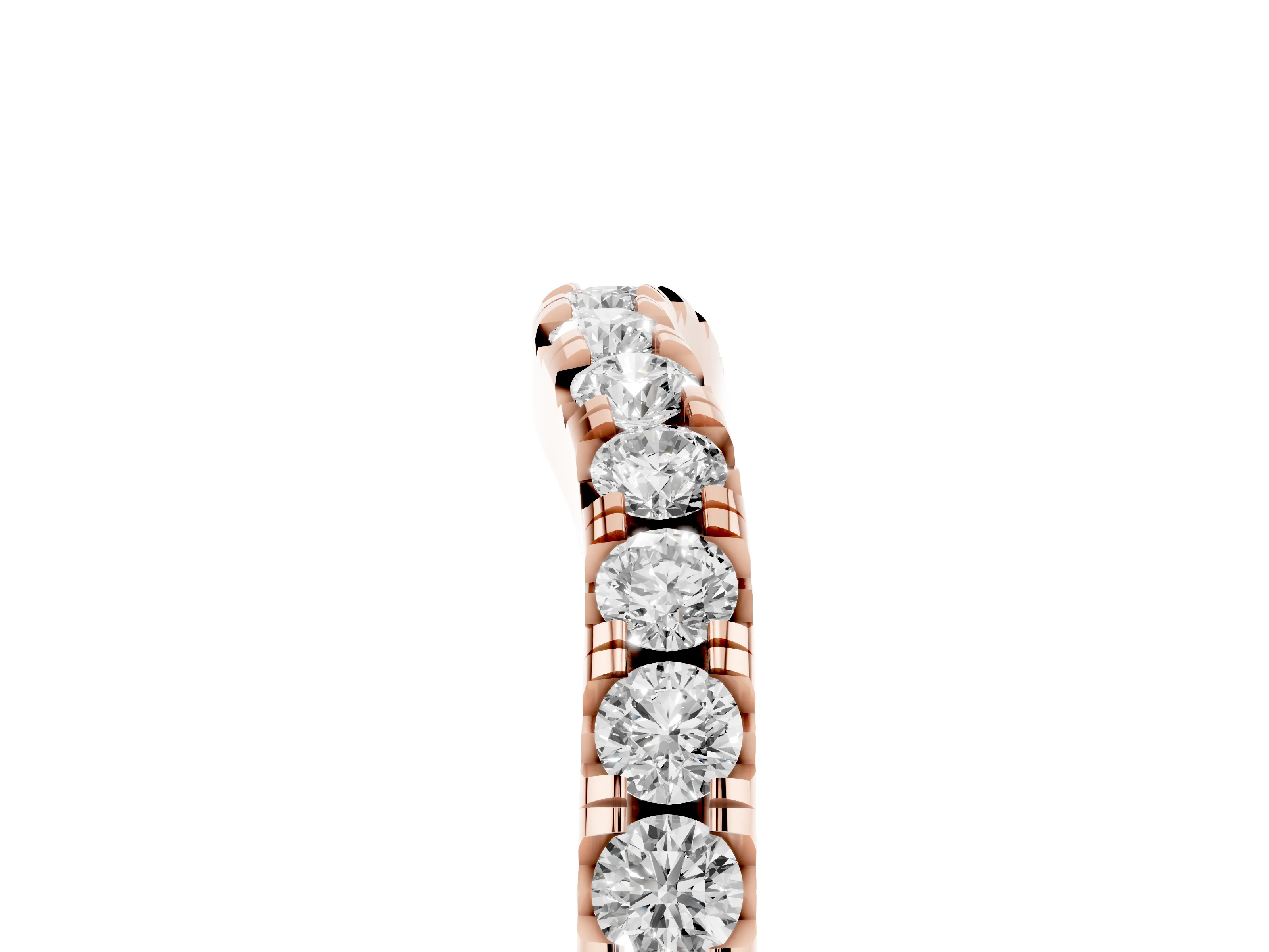 Round Diamond Curved Pavé Wedding Band Set in Rose gold with Shared Prongs