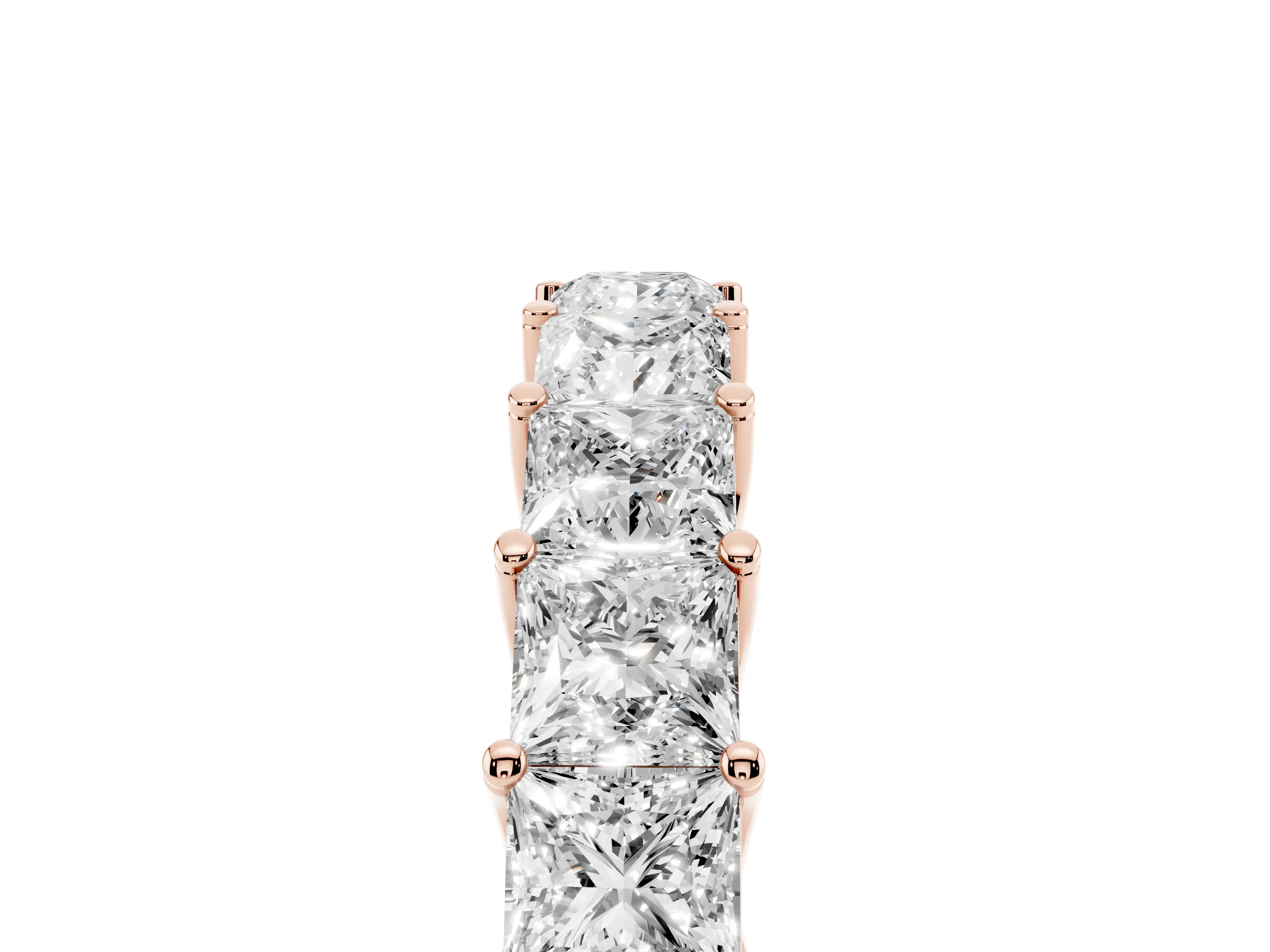 Princess Cut Diamond Channel Eternity Band Set in Rose gold with Prong Detailing