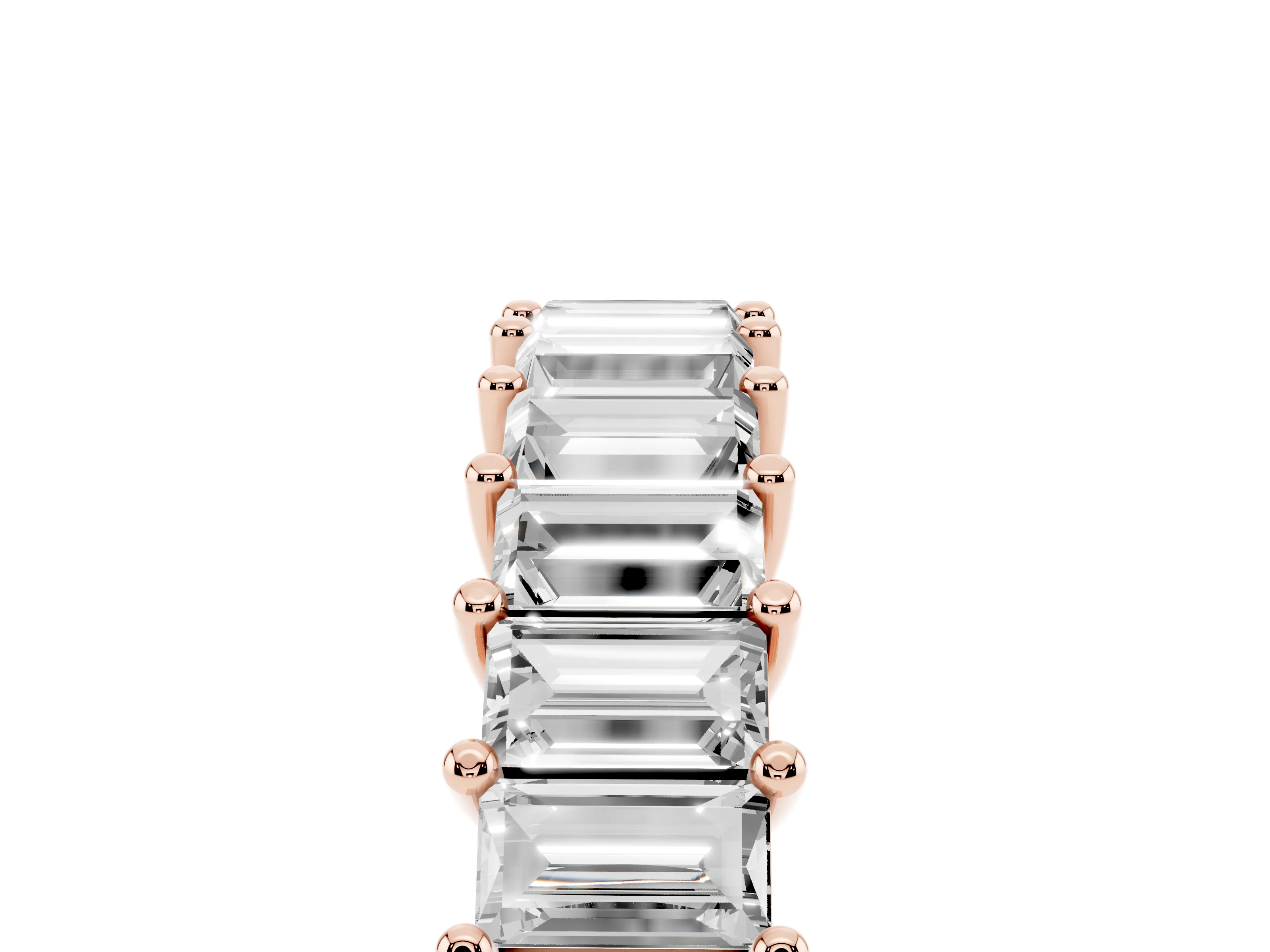 Baguette Diamond Half Eternity Band Set in Rose gold with Shared Prong Setting