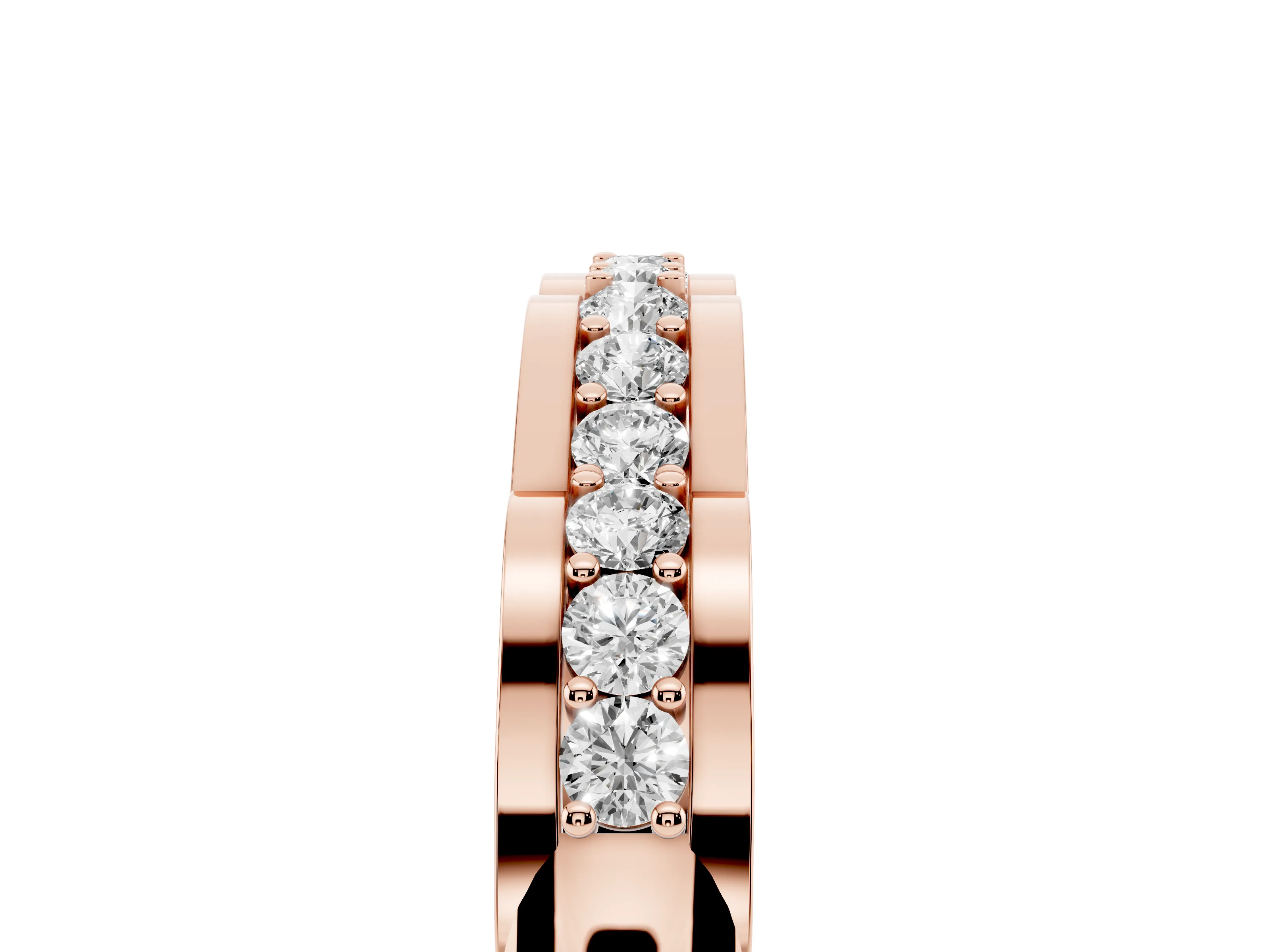 Round Diamond Channel Band Set in Rose gold with Straight Stone Row