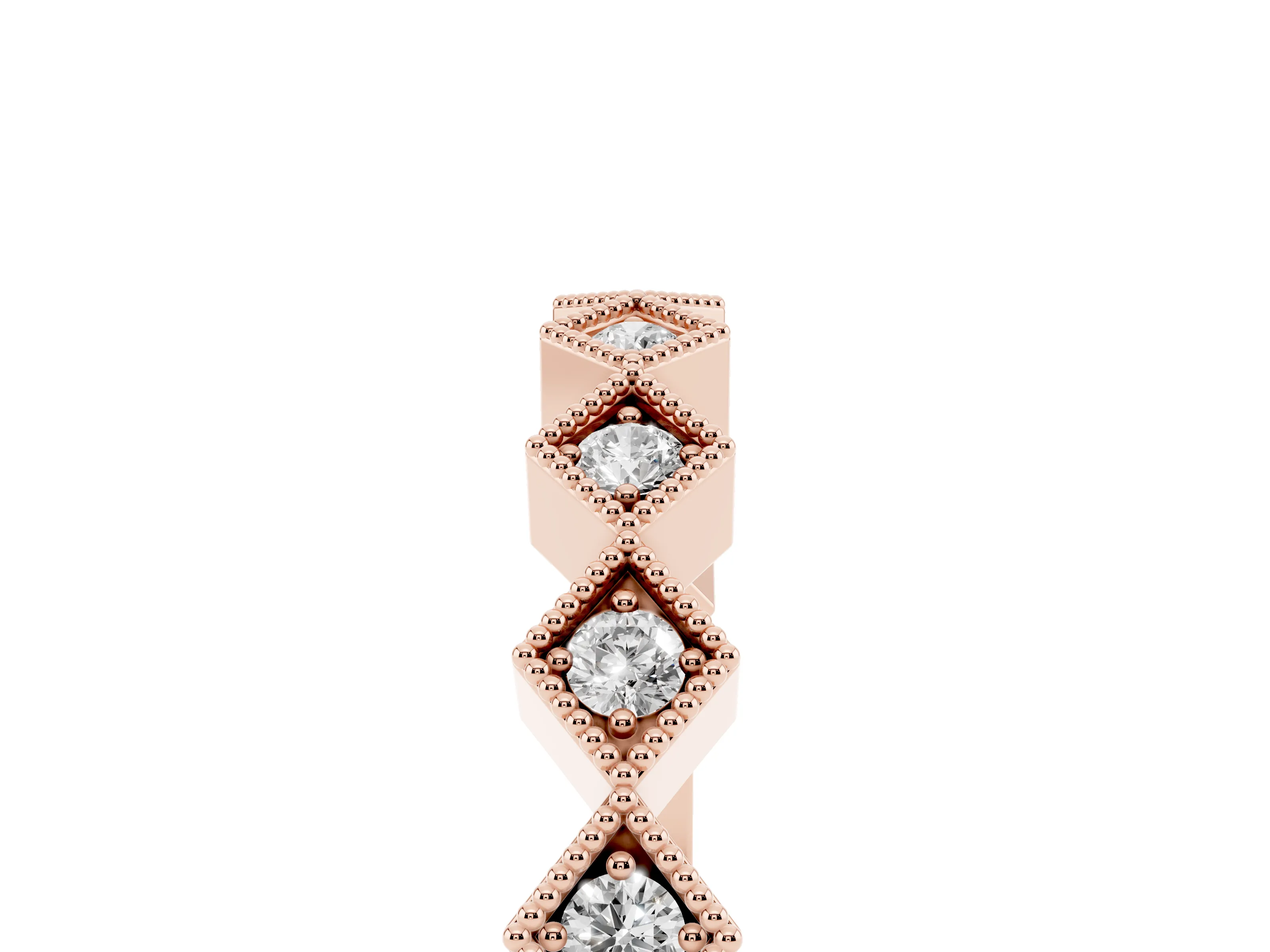 Round Cut Diamond Geometric Stackable Band Set in Rose gold with Milgrain Bezel Setting