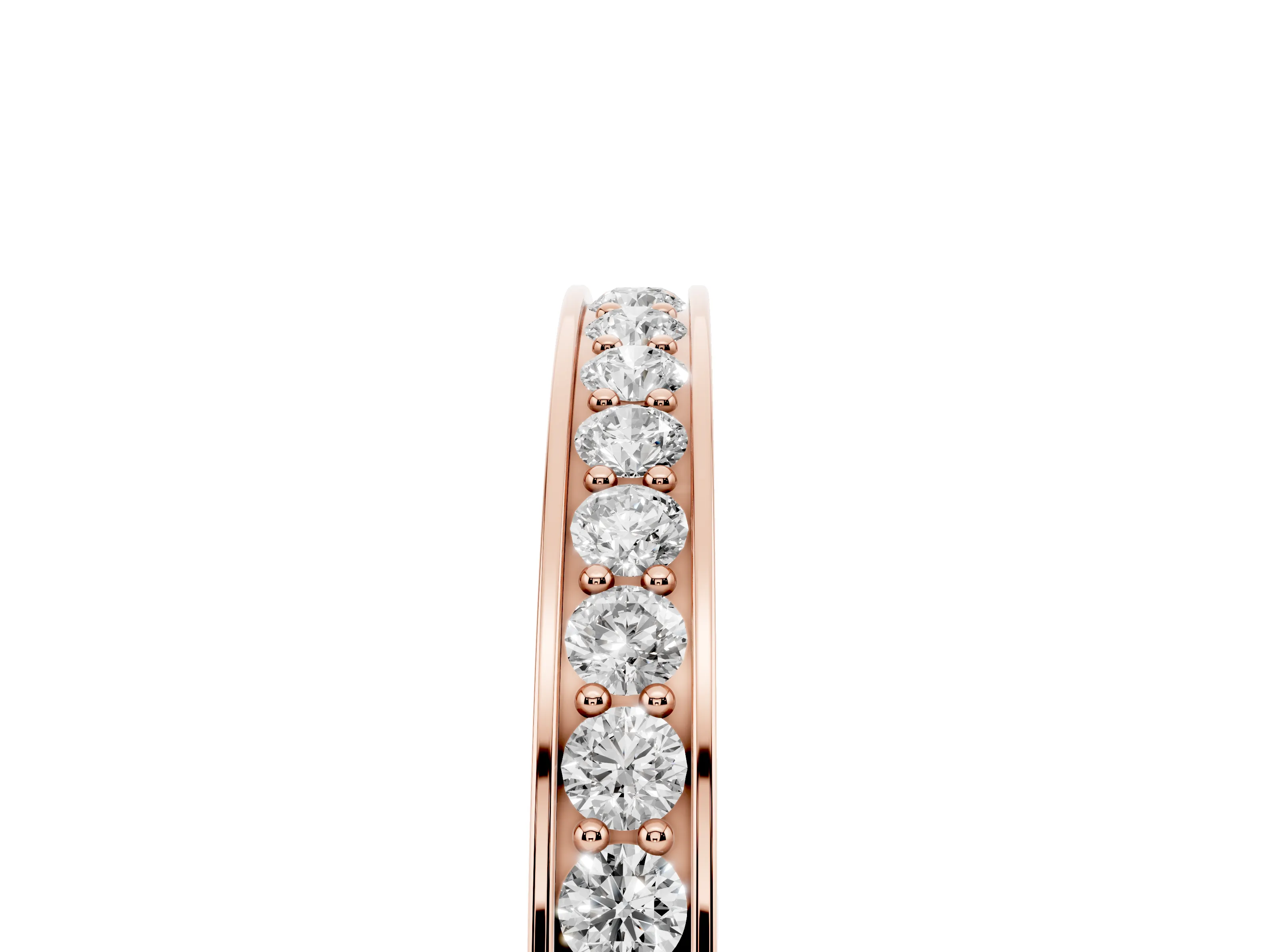 Round Cut Diamond Pavé Eternity Band Set in Rose gold with Channel Walls