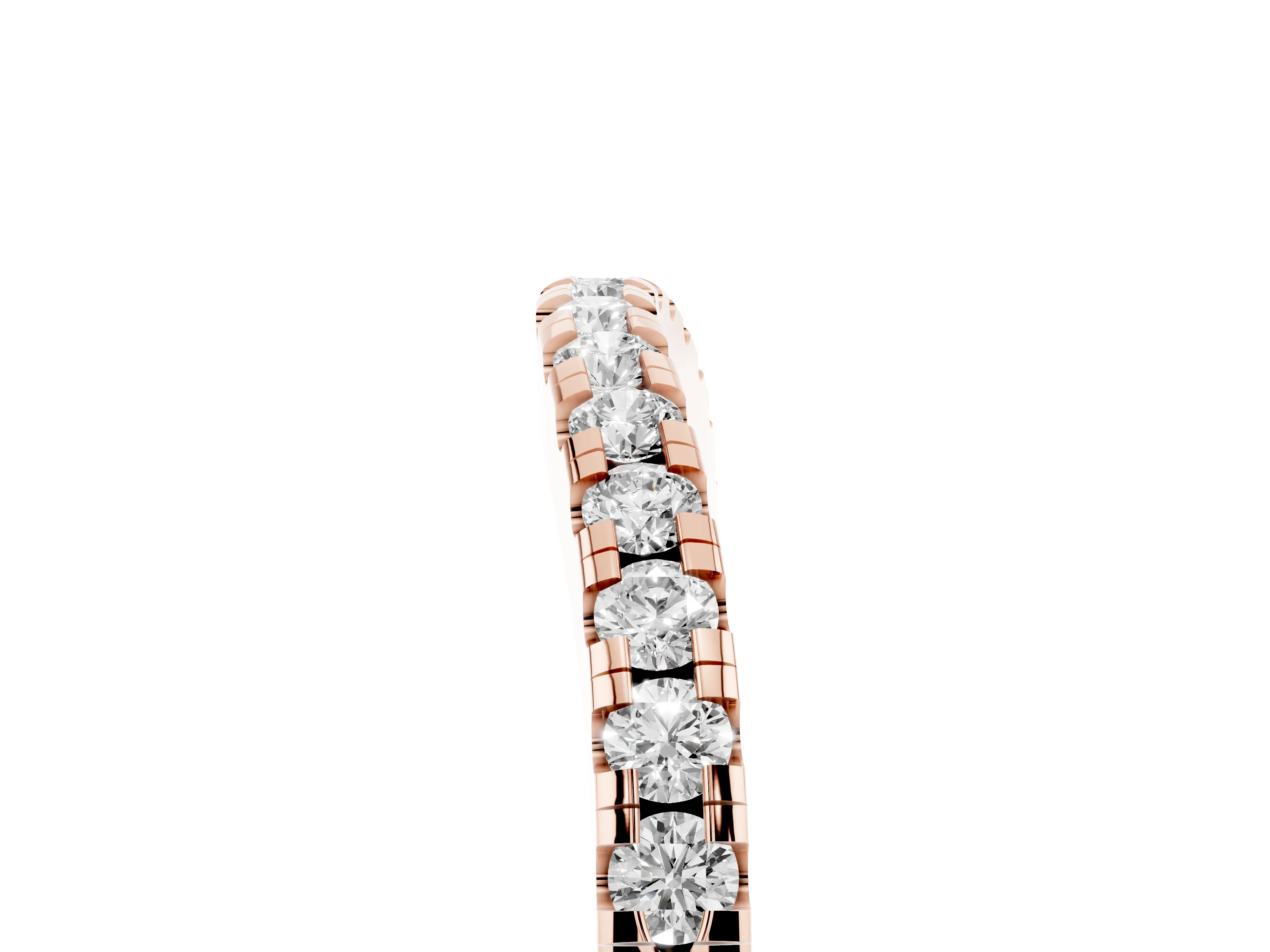 Round Diamond Curved Band Set in Rose gold with Pavé Shared Prong Row