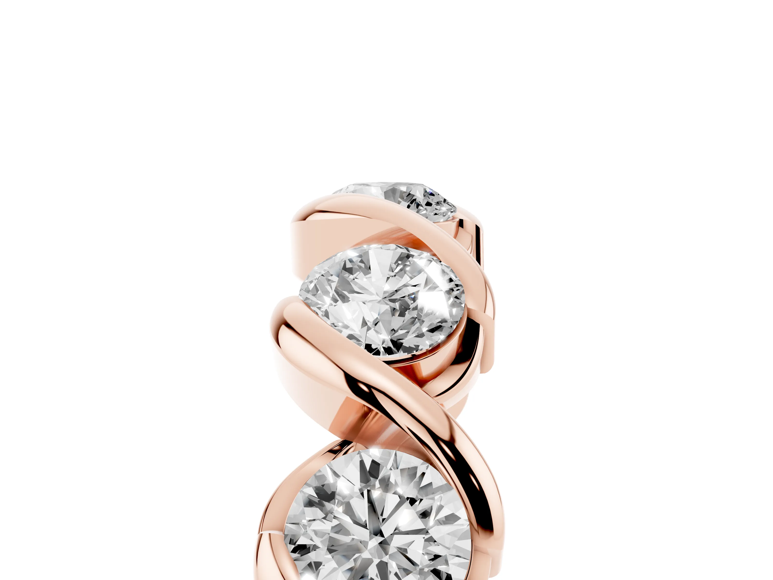 Round Diamond Flowing Wave Band Set in Rose gold with Channel Walls and Shared Prongs