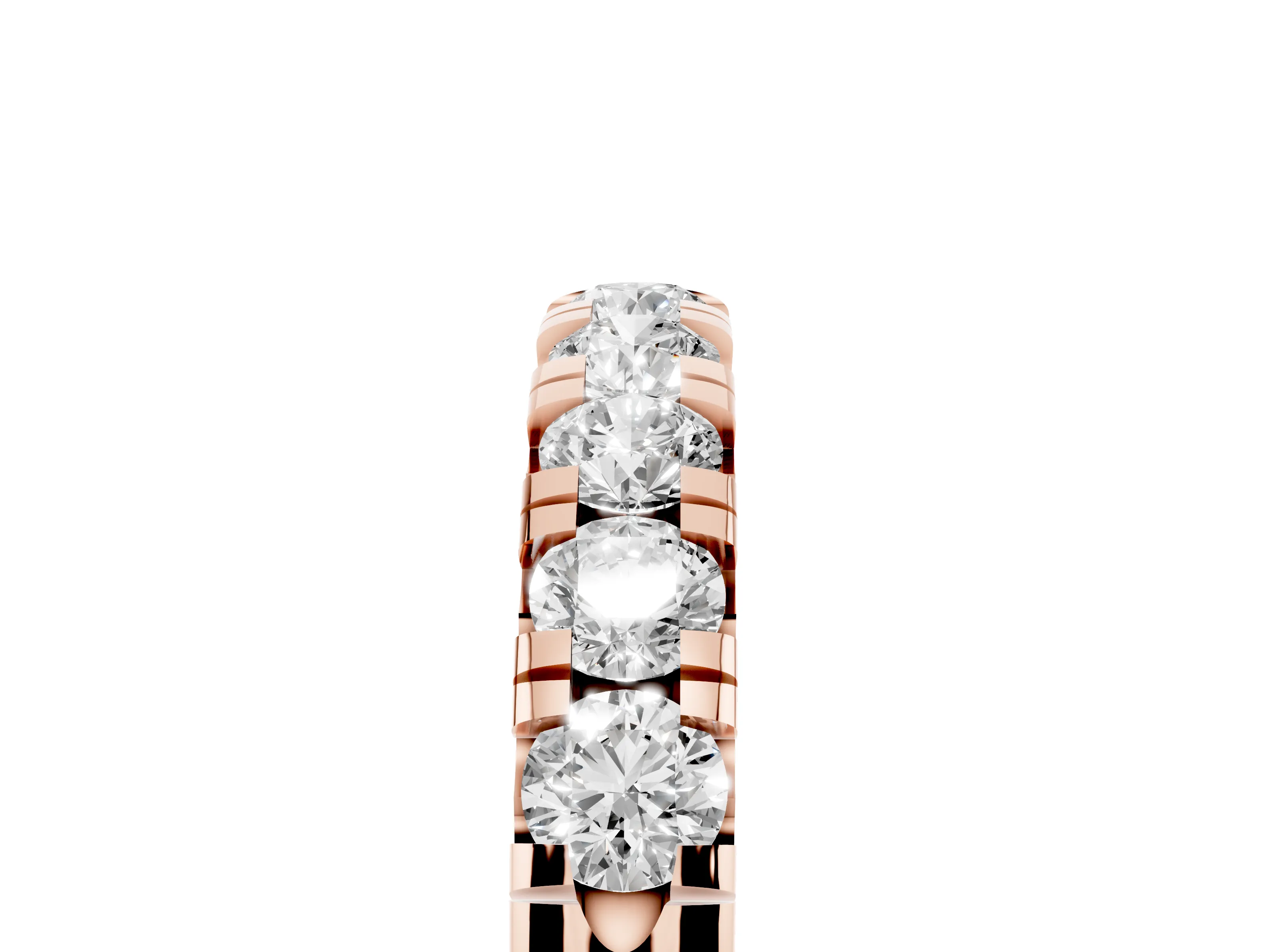 Round Diamond Half Eternity Band Set in Rose gold with Prong-Held Row