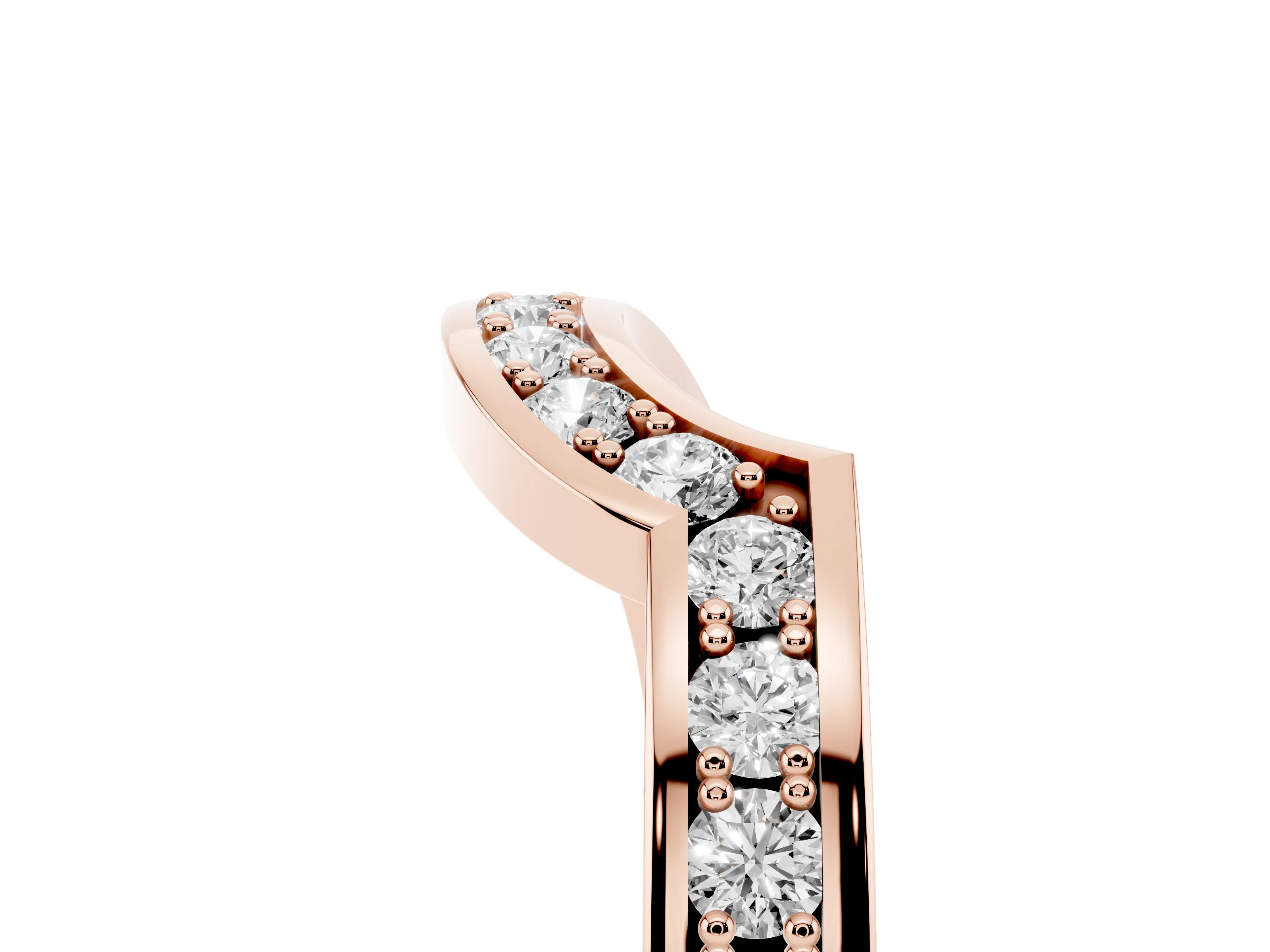 Round Diamond Curved Wedding Band Set in Rose gold with Pavé Channel Setting