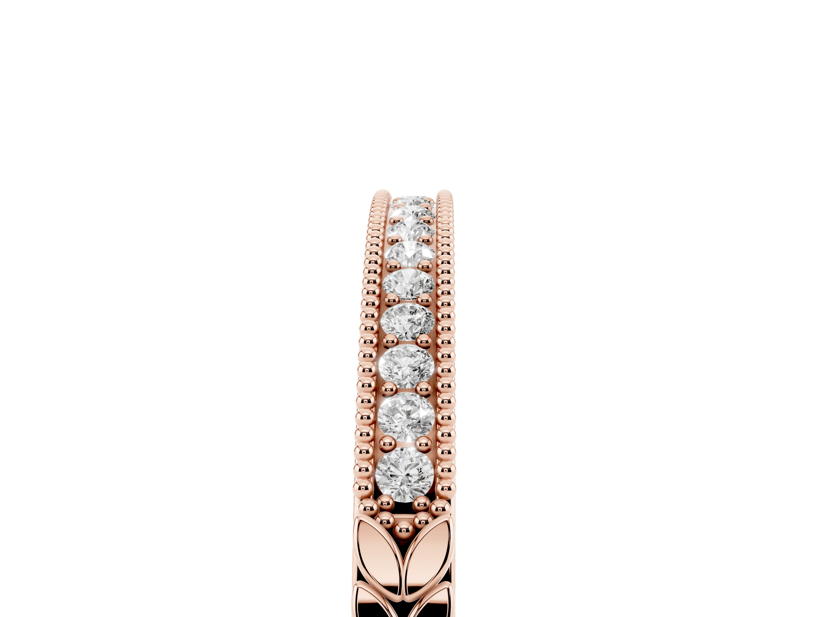 Round Cut Diamond Pavé Eternity Band Set in Rose gold with Beaded Milgrain Edge