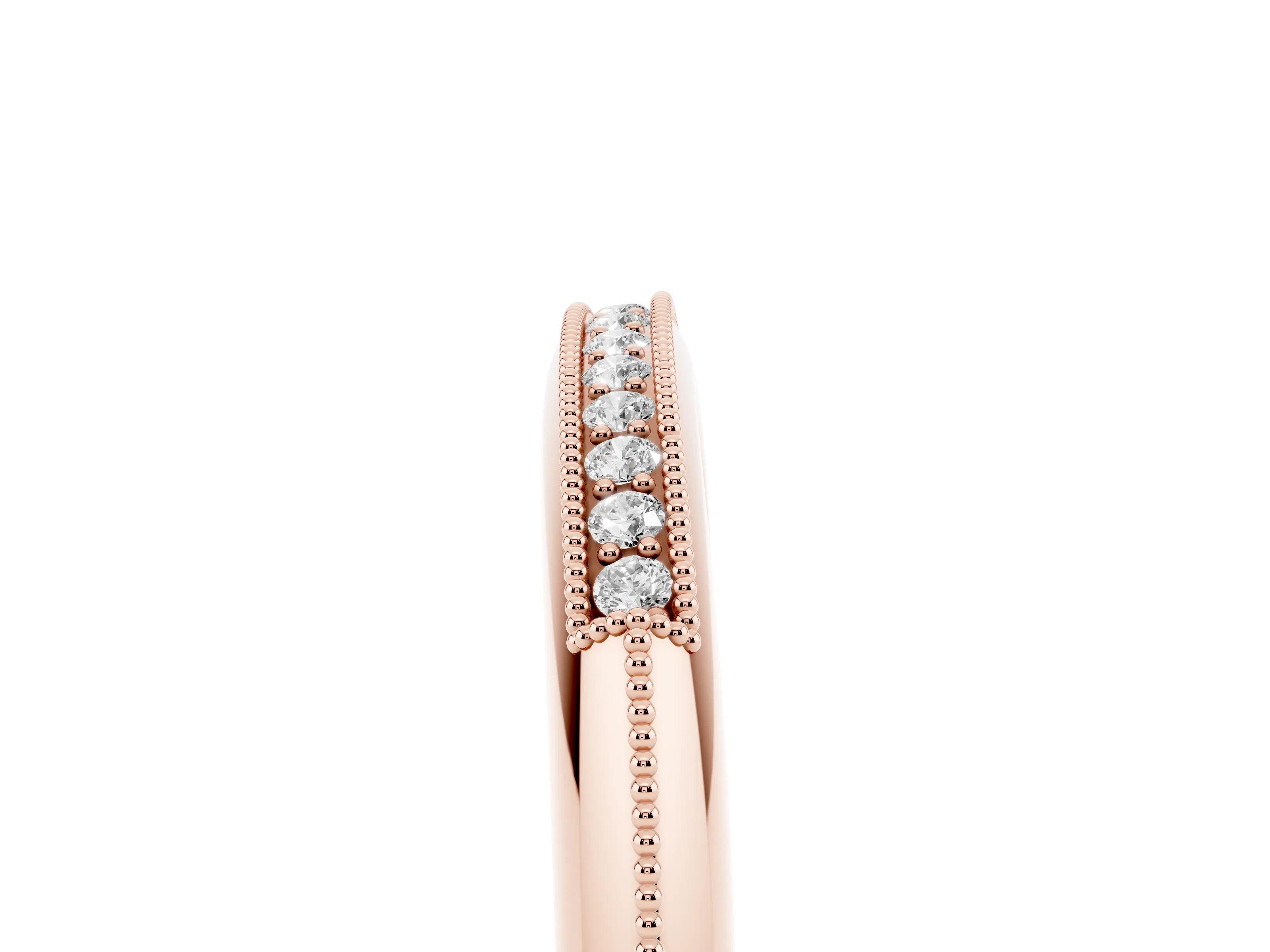 Round Diamond Pavé Half Eternity Band Set in Rose gold with Milgrain Frame