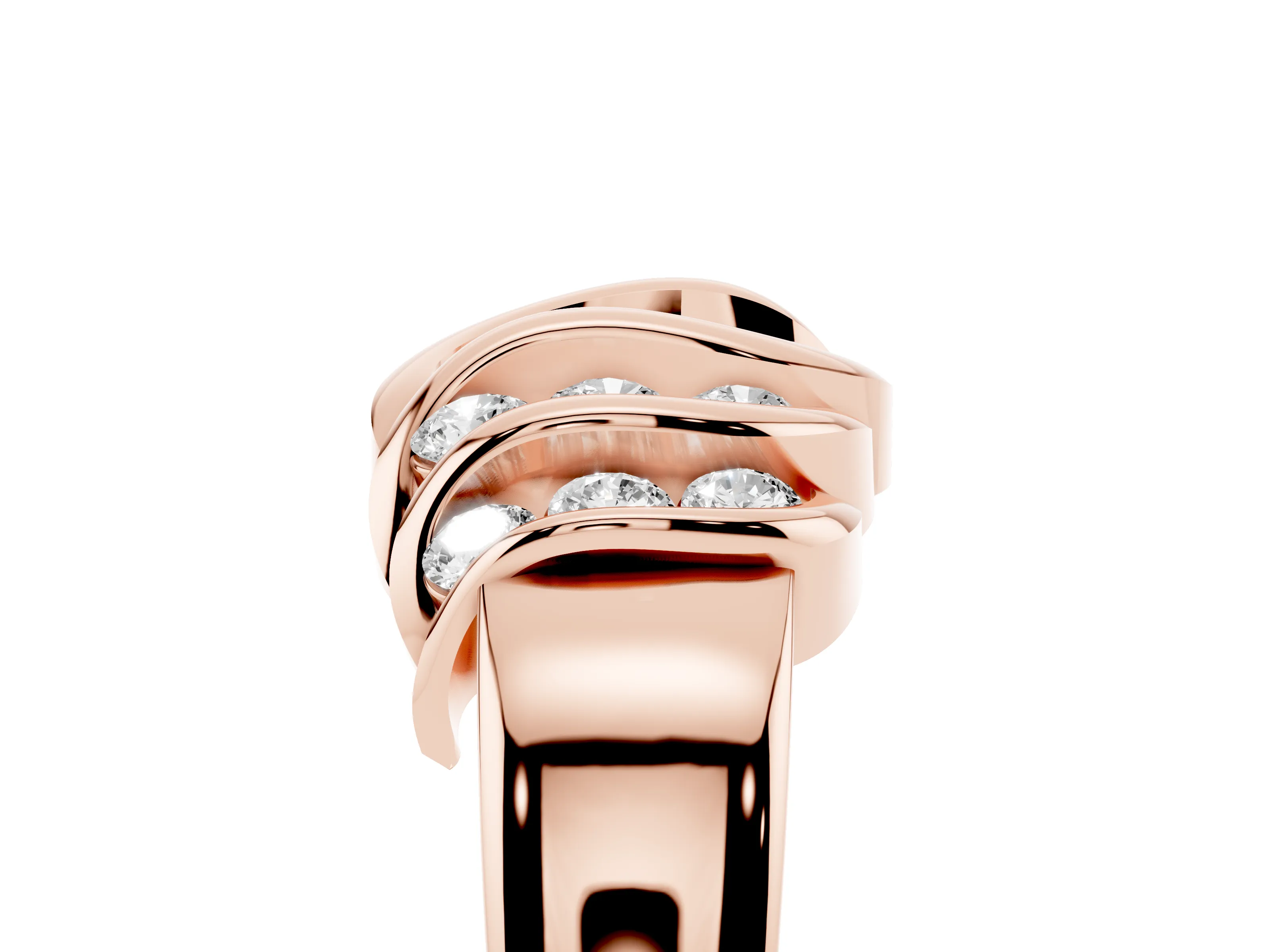 Round Diamond Multi-Row Crossover Band Set in Rose gold with Polished Curves