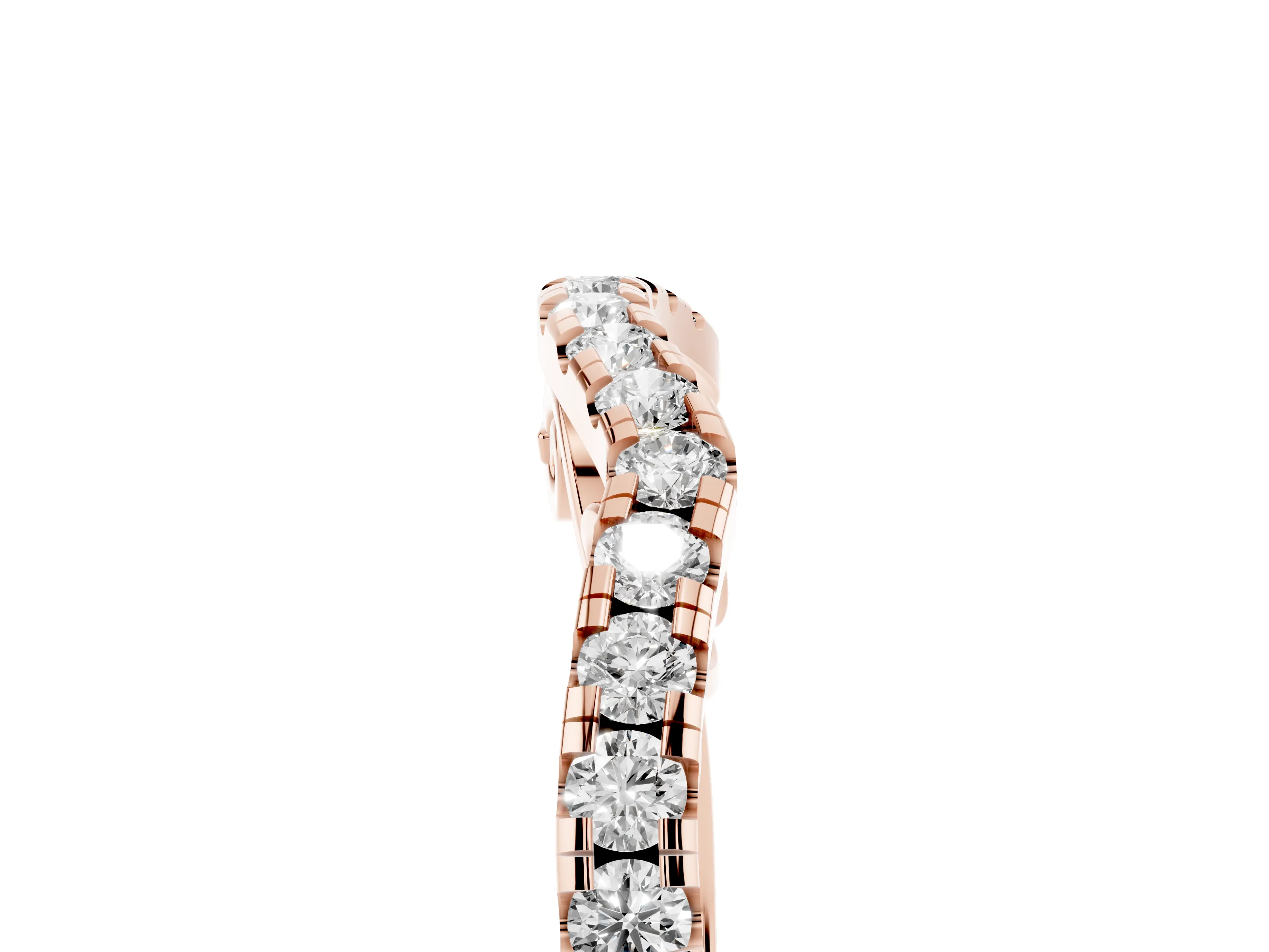 Round Diamond Curved Pavé Eternity Band Set in Rose gold with Shared Prongs
