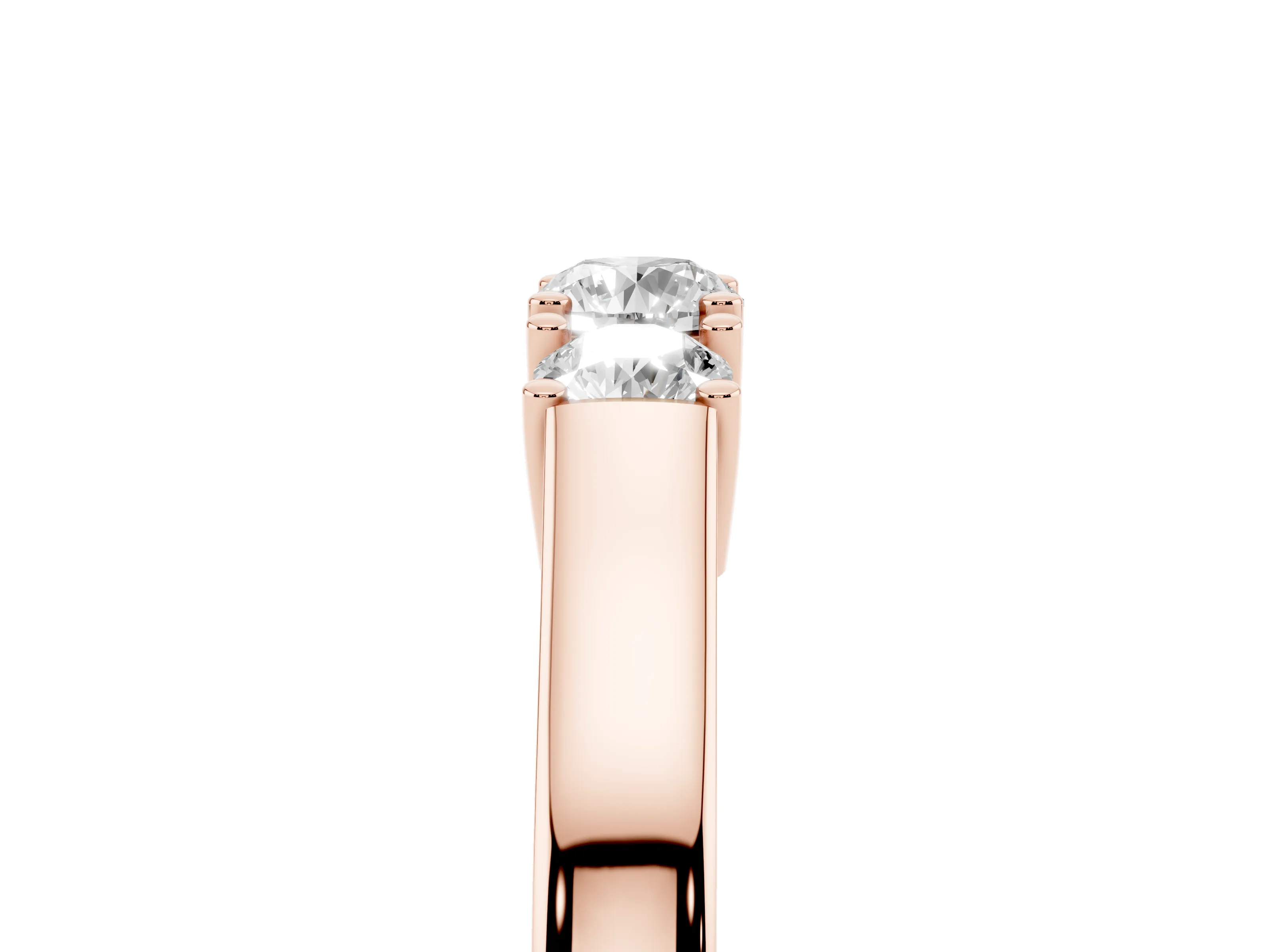 Three-Stone Round Diamond Channel Band Set in Rose gold with Prong Accents