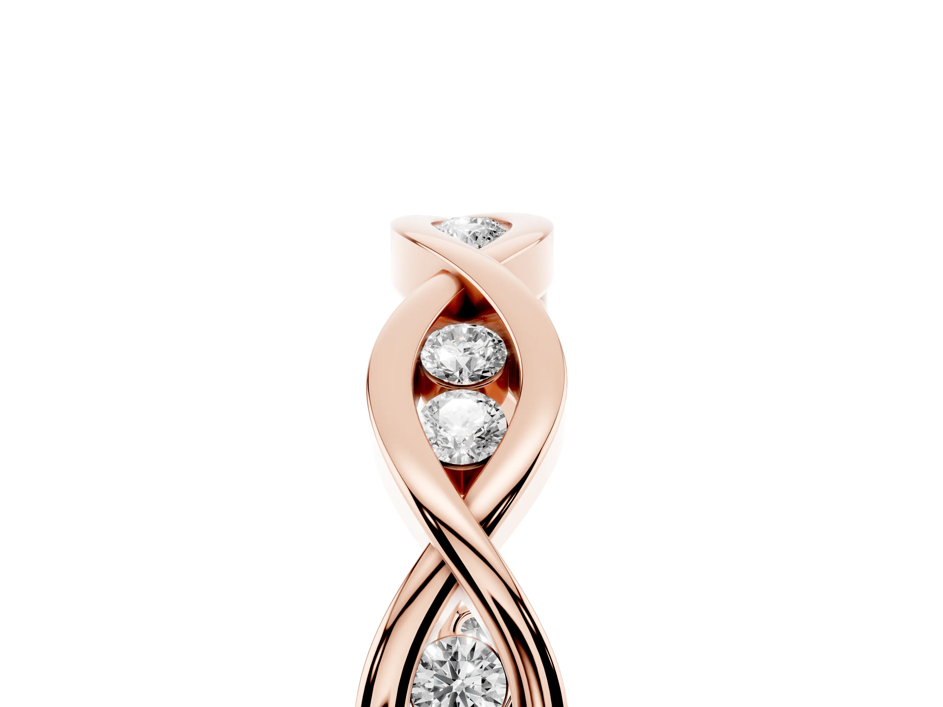 Round Diamond Twist Eternity Band Set in Rose gold with Bezel Setting