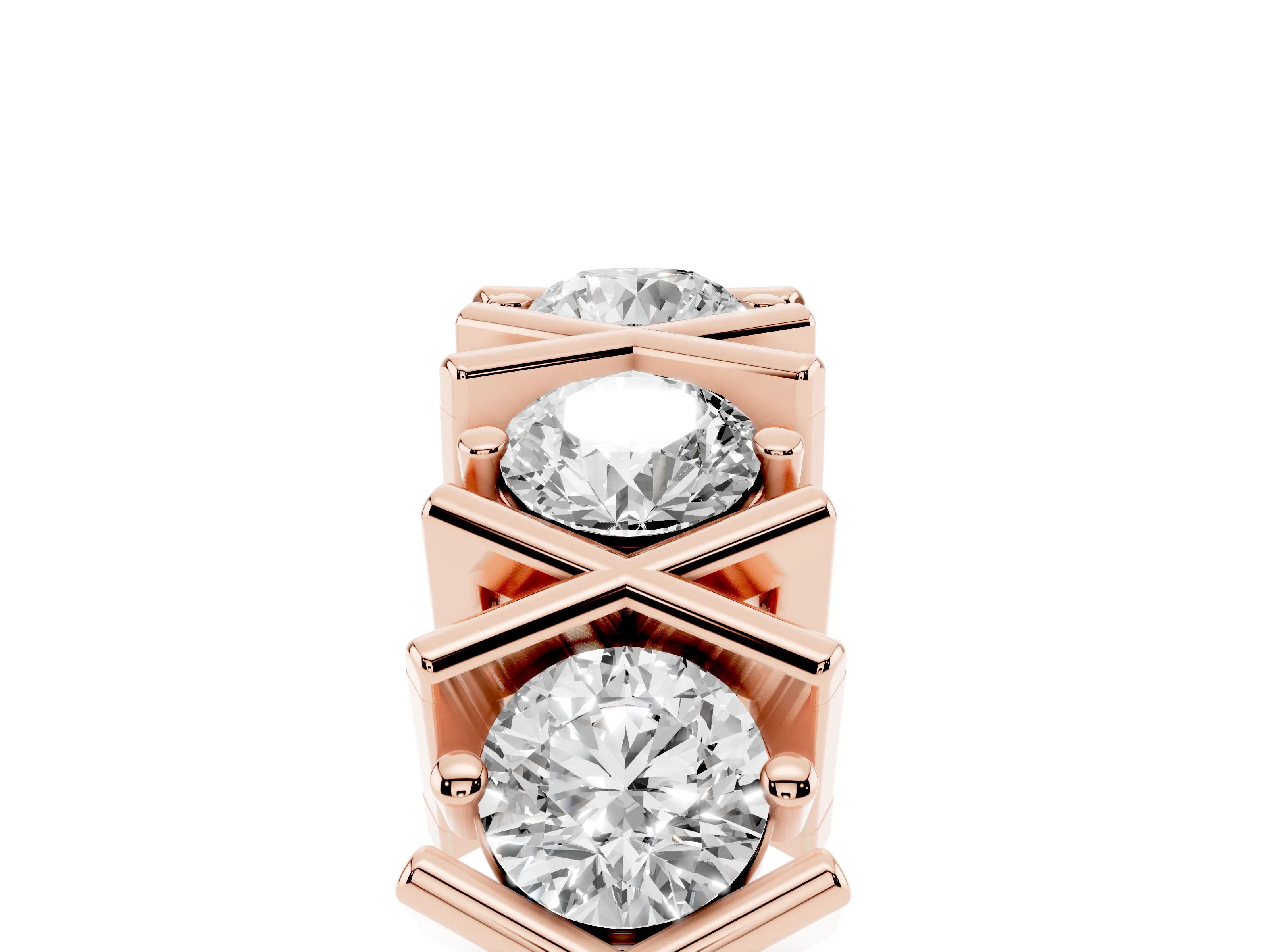 Round Diamond Channel Band Set in Rose gold with X-Prong Detail