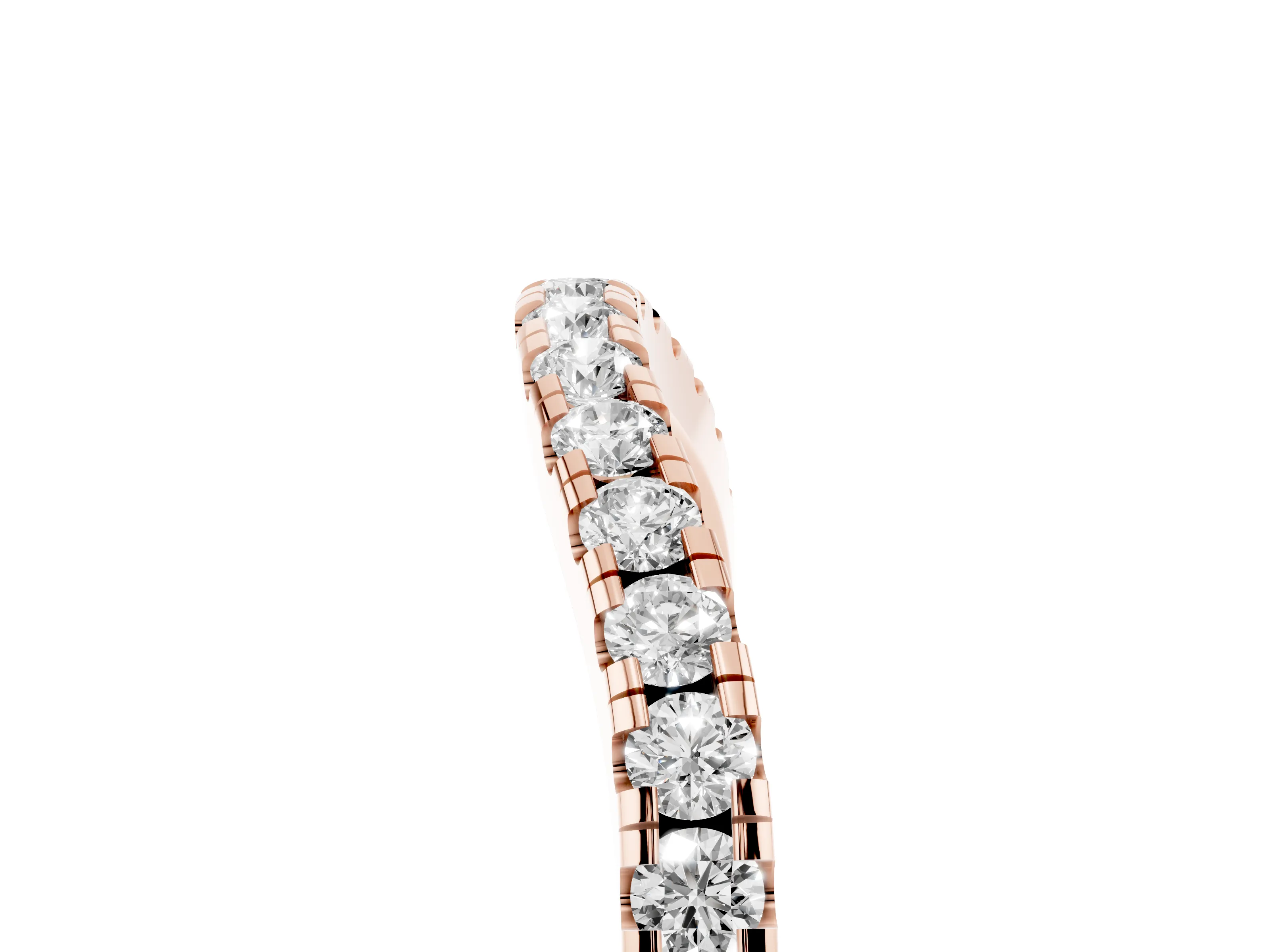 Round Diamond Classic Half Eternity Band Set in Rose gold with Pavé Shared Prongs