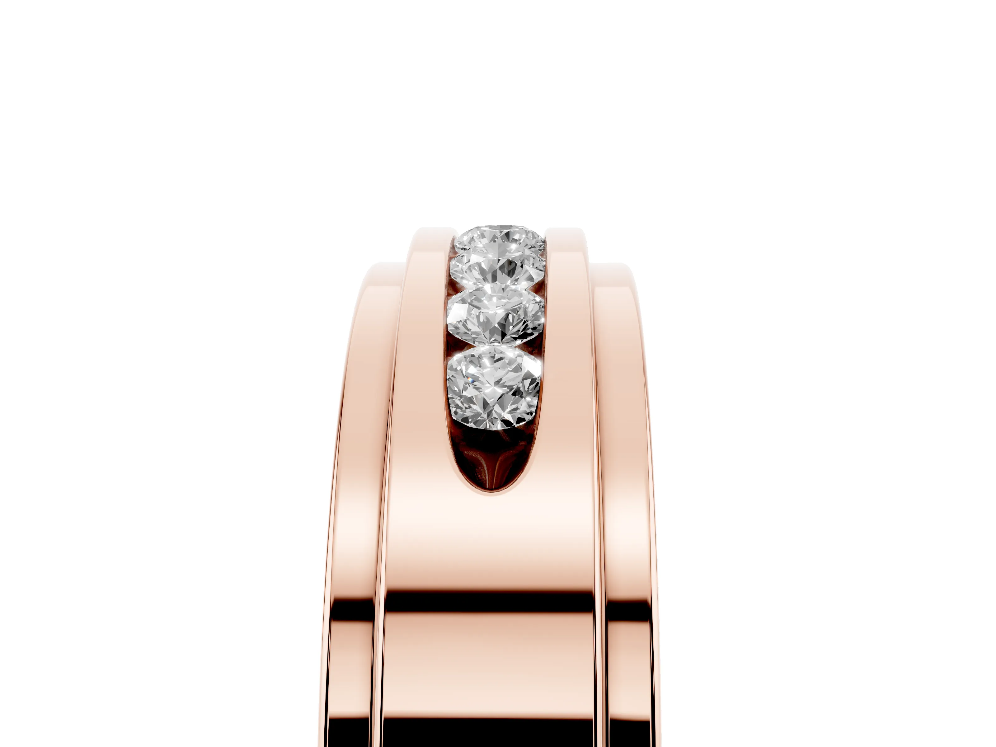 Round Diamond Seven-Stone Channel Mens Band Set in Rose gold with Recessed Setting