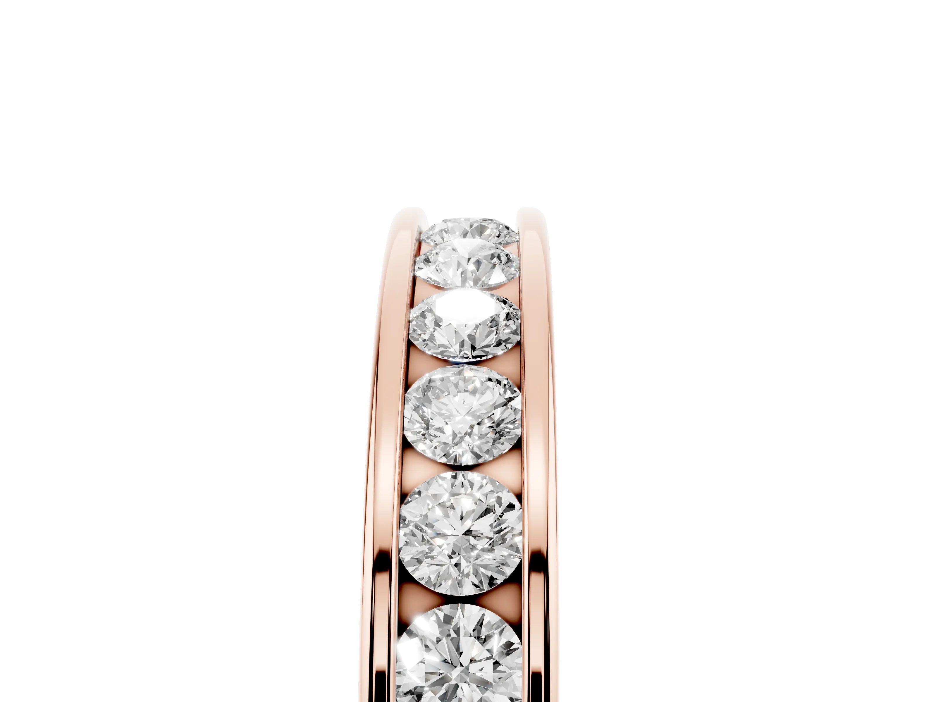Round Diamond Channel Eternity Band Set in Rose gold with Smooth Metal Walls