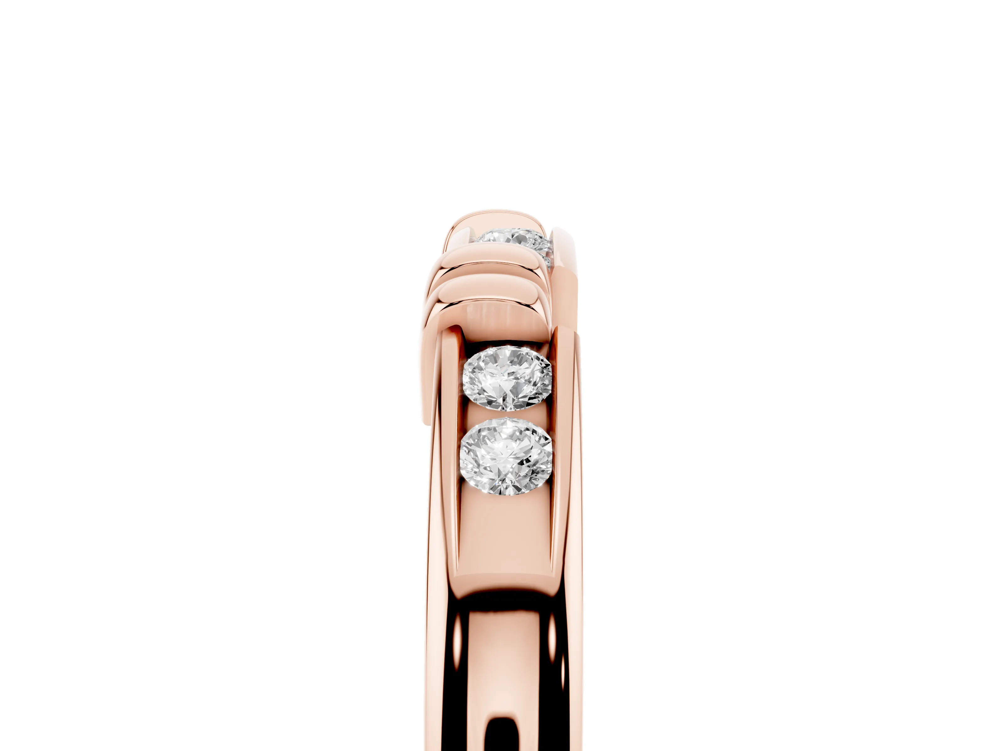 Round Diamond Half Eternity Band Set in Rose gold with Channel and Bar Prong Setting