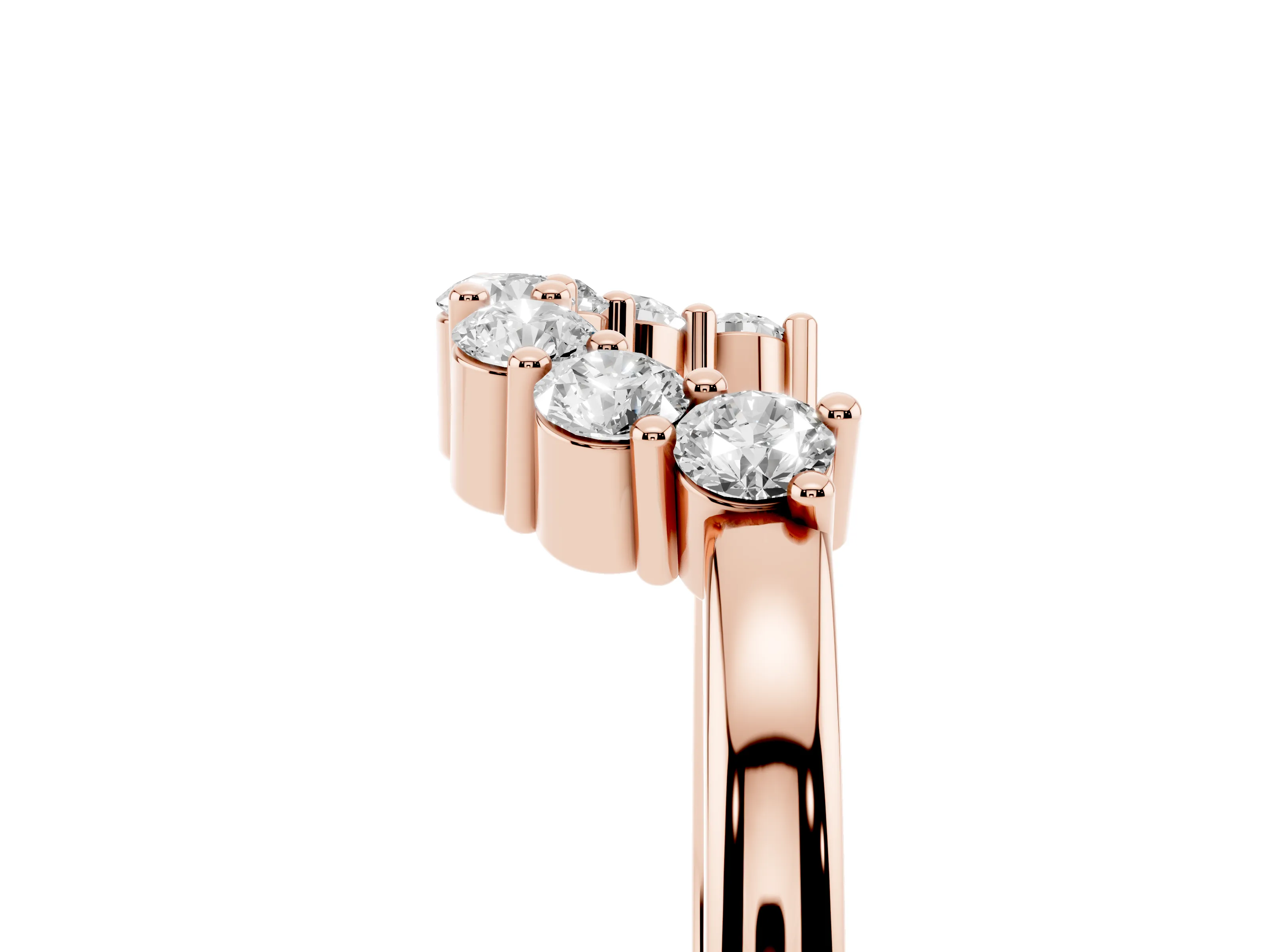 Round Diamond Curved Pavé Band Set in Rose gold with Prong Setting
