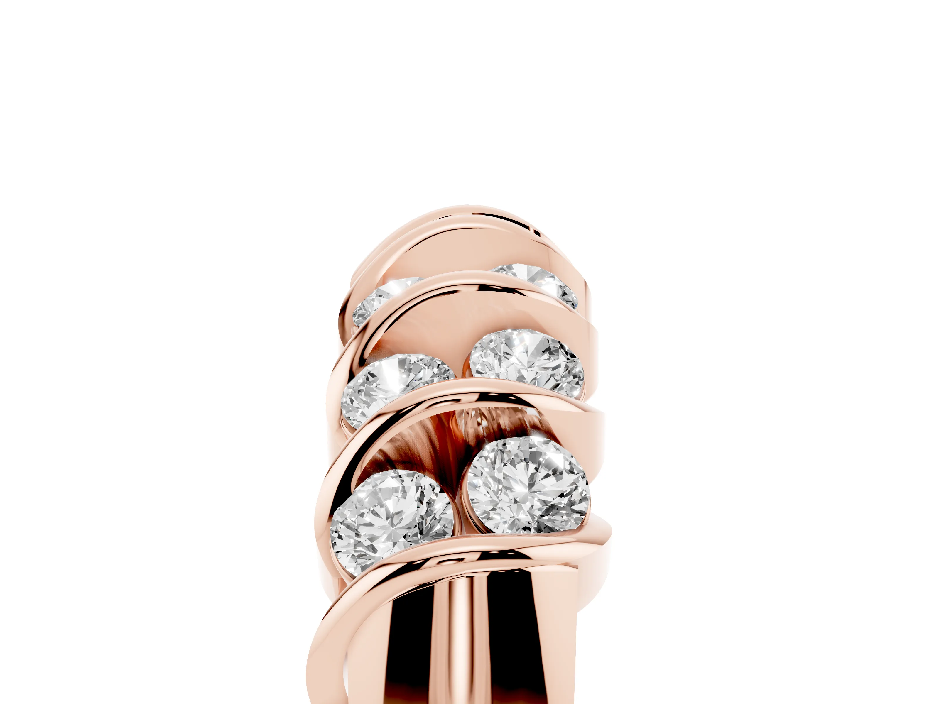 Round Diamond Structured Multi-Row Band Set in Rose gold with Polished Channel Setting