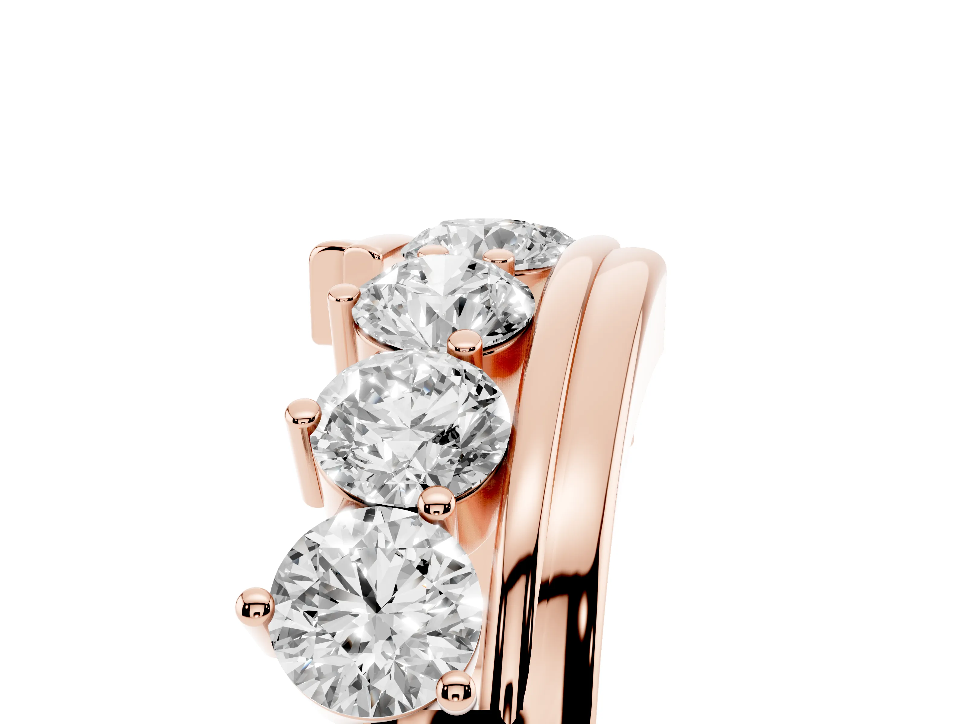 Round Diamond Wave Band Set in Rose gold with Channel and Shared Prong Setting