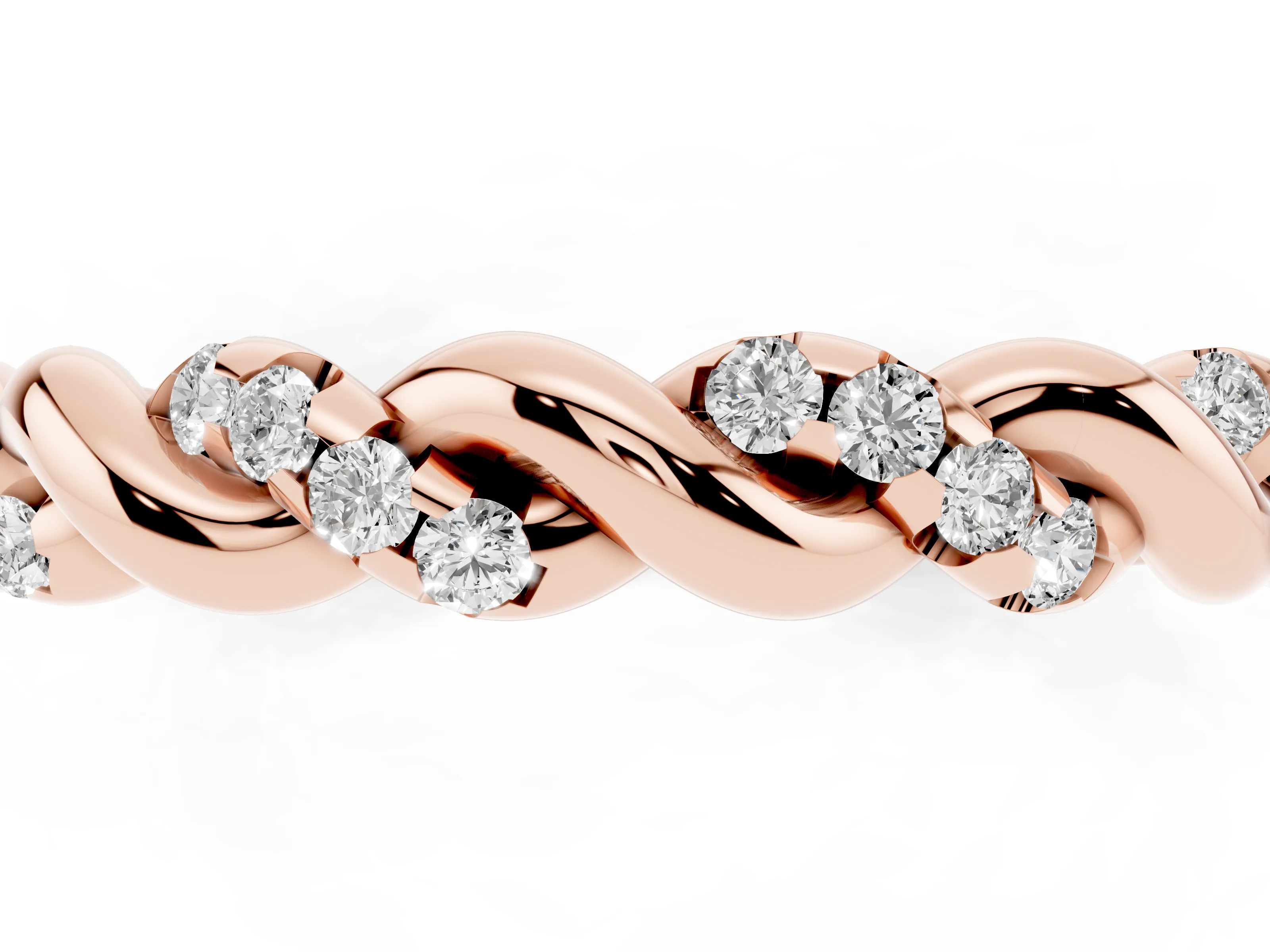 Round Diamond Twisted Eternity Band Set in Rose gold with Pavé Accents