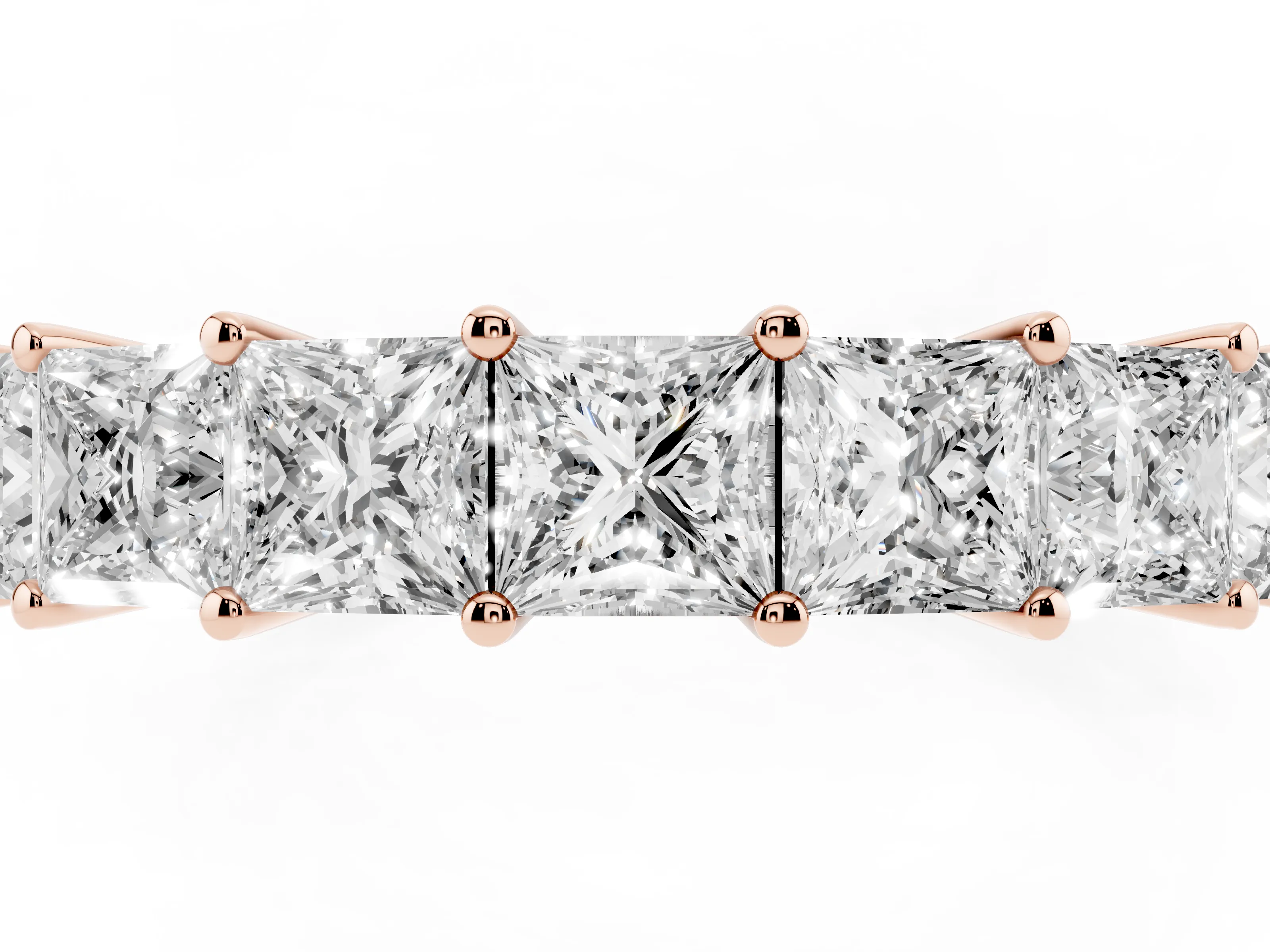 Princess Cut Diamond Half Eternity Band Set in Rose gold with Shared Prong Setting