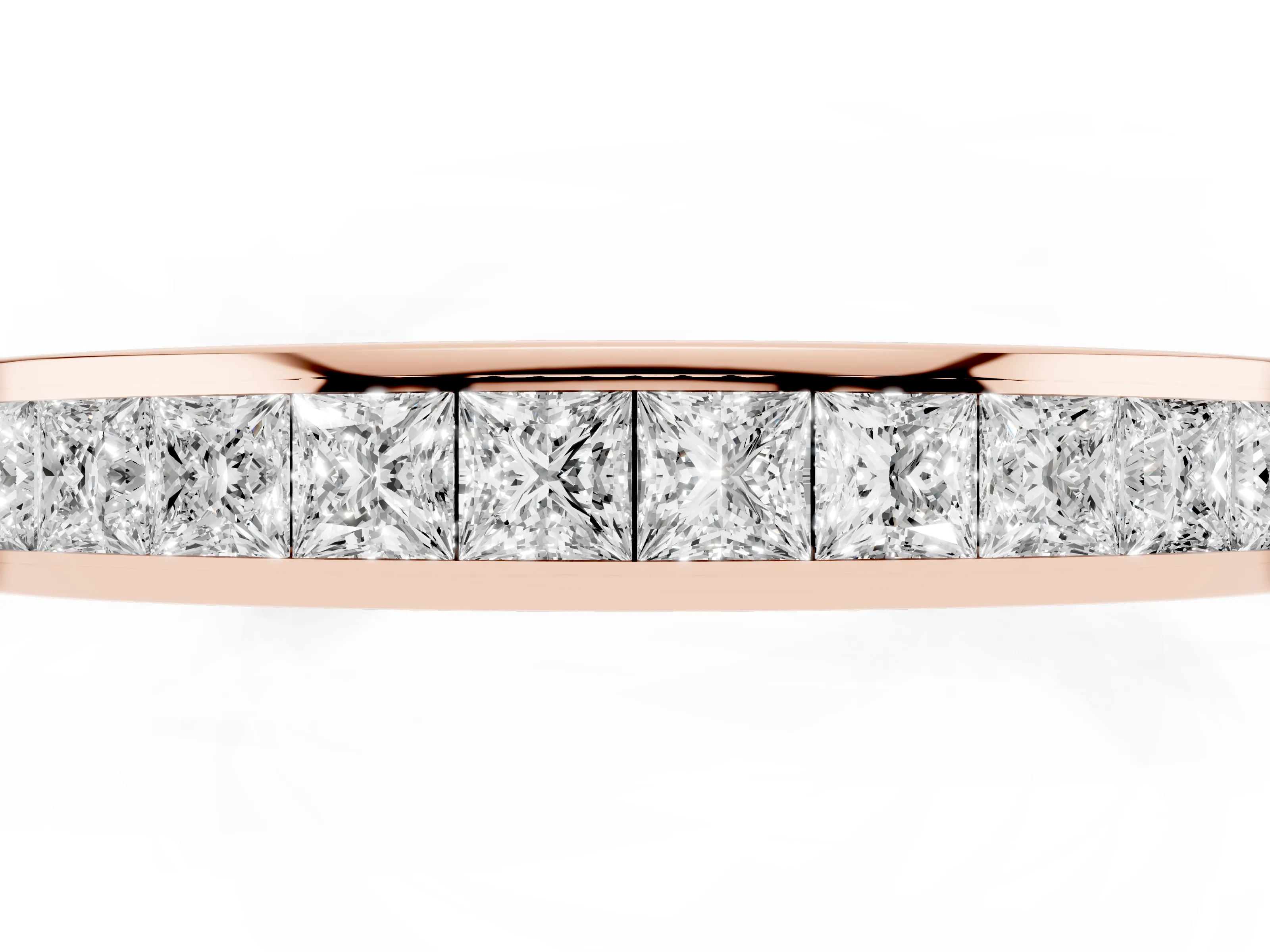 Princess Diamond Eternity Band Set in Rose gold with Channel Setting and Comfort Fit